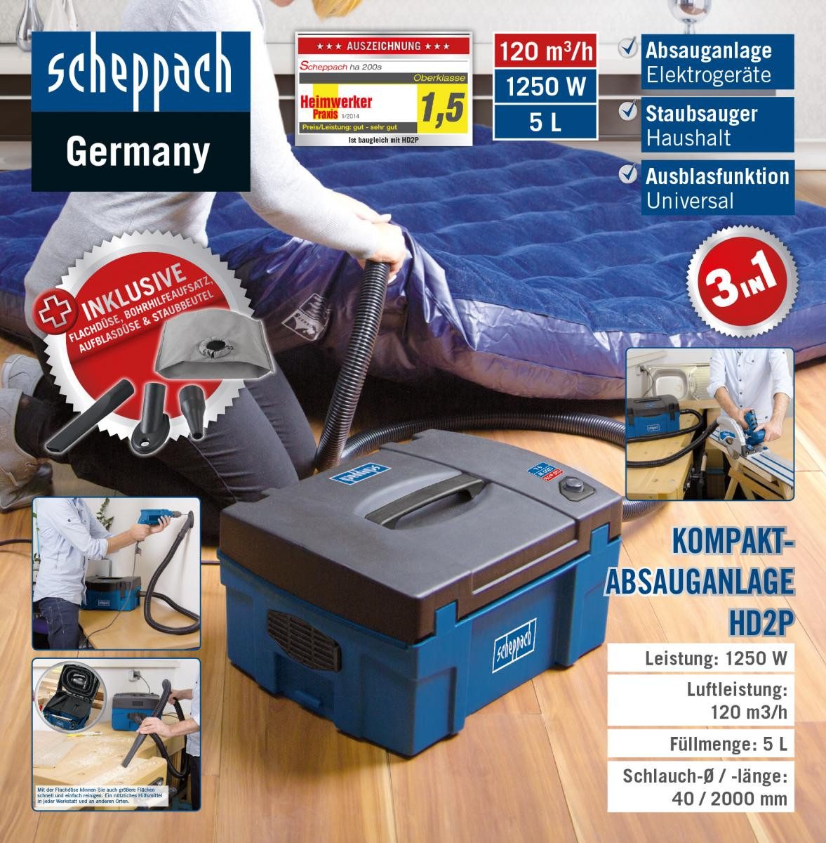 Scheppach Absauganlage HD2P 3in1 Absauganlage Staubsauger günstig online kaufen