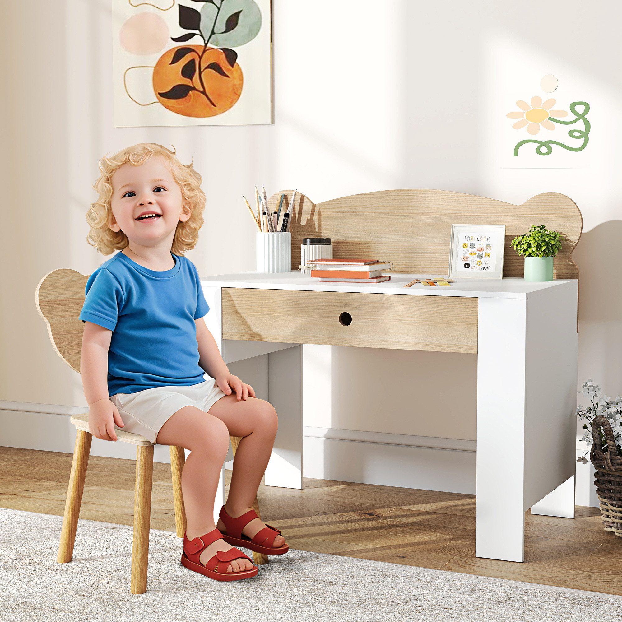 AIYAPLAY Kindertisch mit Tischplatte & Schublade, Bärenform (Kinderschreibt günstig online kaufen