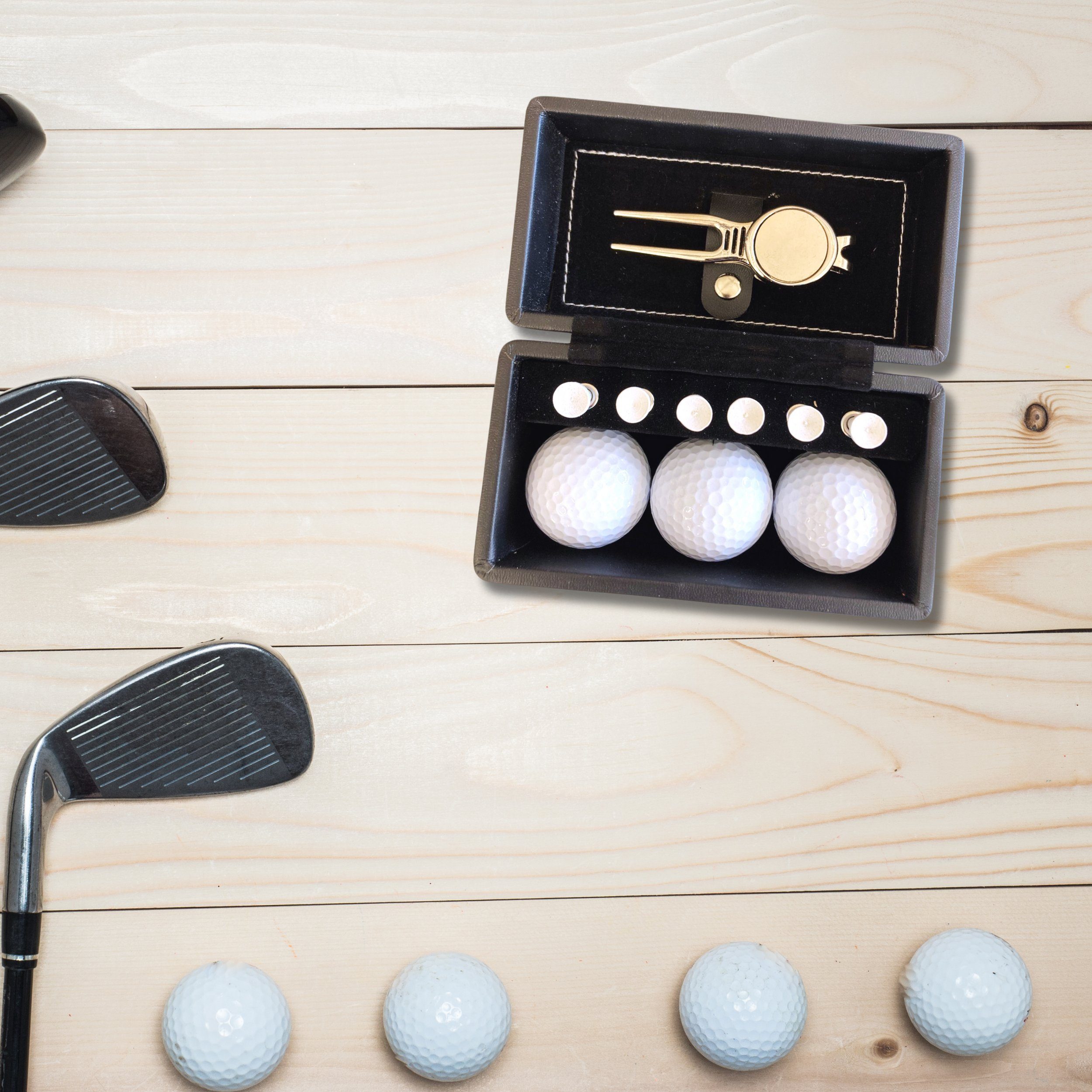 Lasernauten Golfball Golfball Set mit 3 Wilson Bällen, Gabel und 6 Tees in Geschenkbox