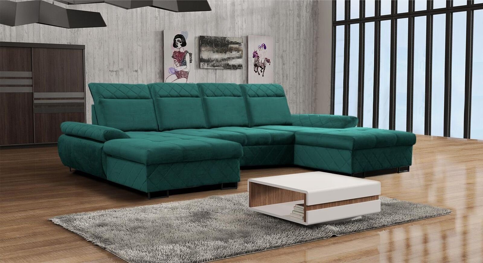 Designer Grün U-Form Polster Couch Ecke Ecksofa, Wohnlandschaft JVmoebel Sofa Sofa Neu