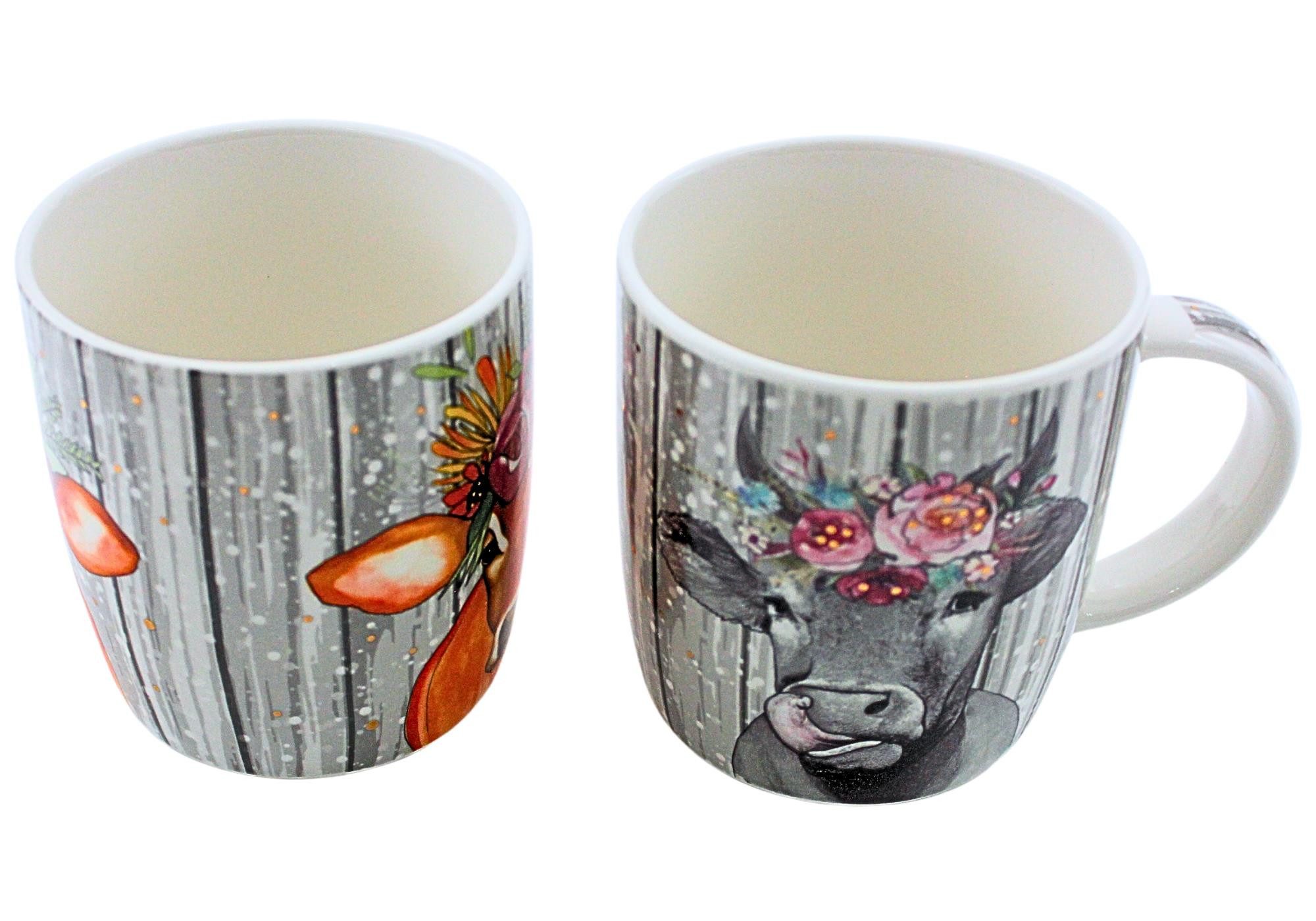 Dekohelden24 Tasse 2er Set Kaffeebecher Kaffeetasse aus Porzellan Motiv: Kuh, Porzellan, - Größe H/Ø: 12 x 9 cm, Fassungsvermögen 300ml