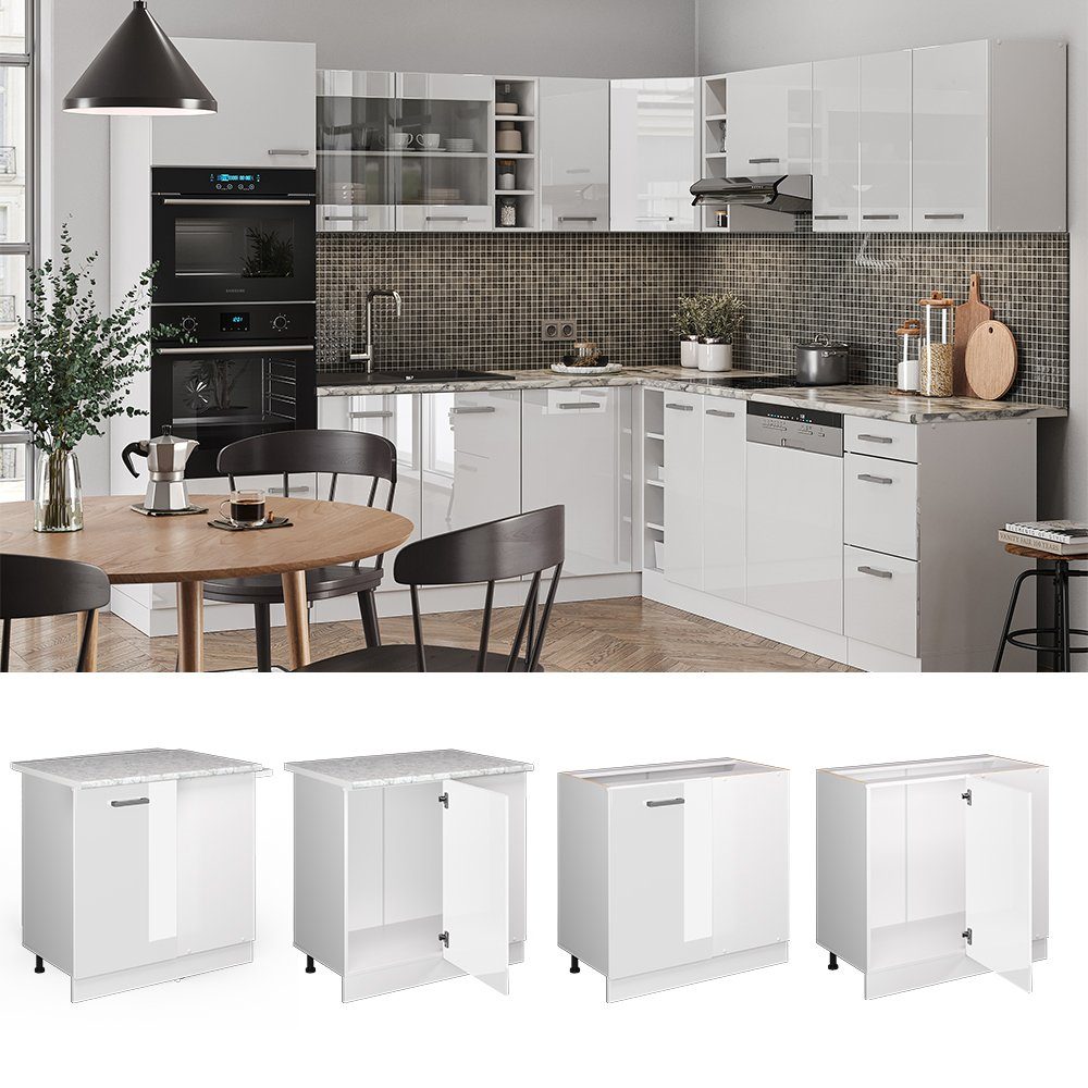 Vicco Eckunterschrank R-Line, Weiß Hochglanz/Weiß, 86 cm ohne Arbeitsplatte (1-St)