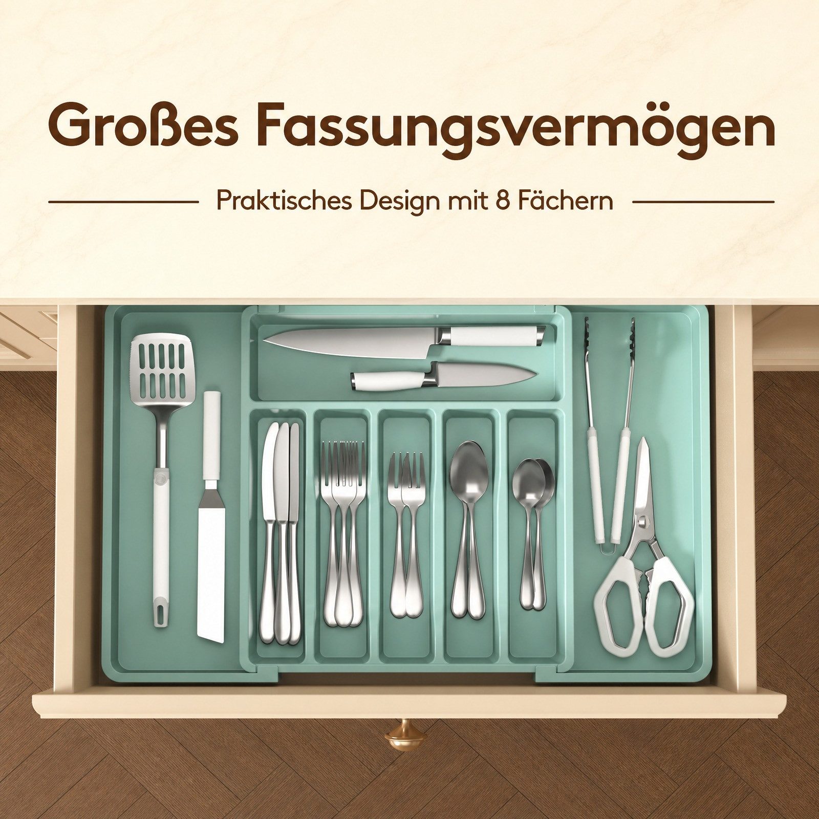 Lifewit Besteckeinsatz Besteckkasten für Schubladen, Verstellbarer Besteckhalter (1 St) – Bild 3 von 5