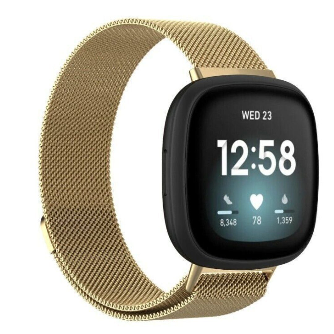 SmartUP Uhrenarmband Uhrenarmband für Fitbit Versa 4 Magnetisches Edelstahl Milanese, Atmungsaktiv, zeitloses Design, stufenlos verstellbar Vintage Gold