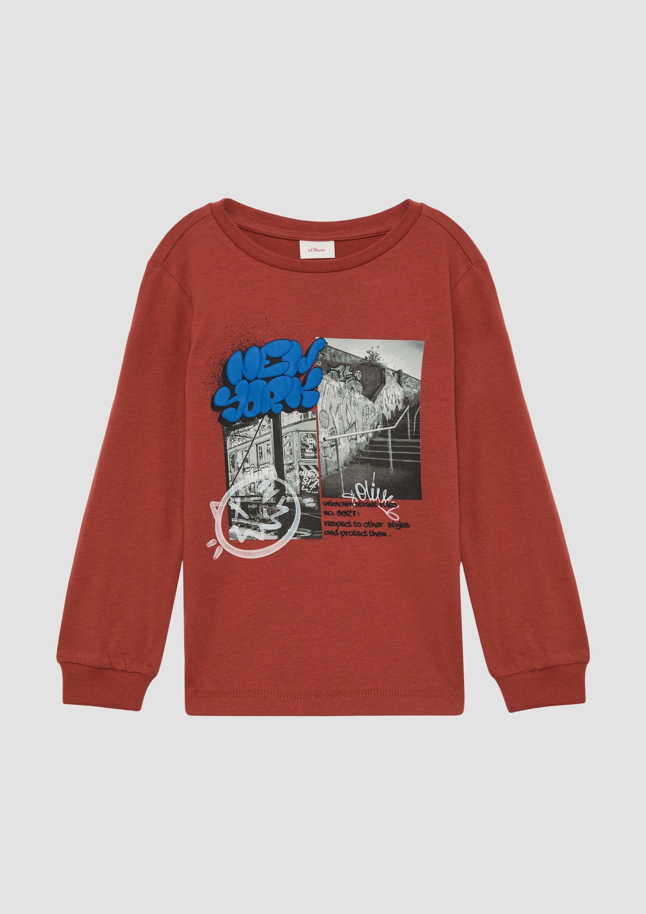 s.Oliver Langarmshirt T-Shirt Weiches Longsleeve mit Frontprint