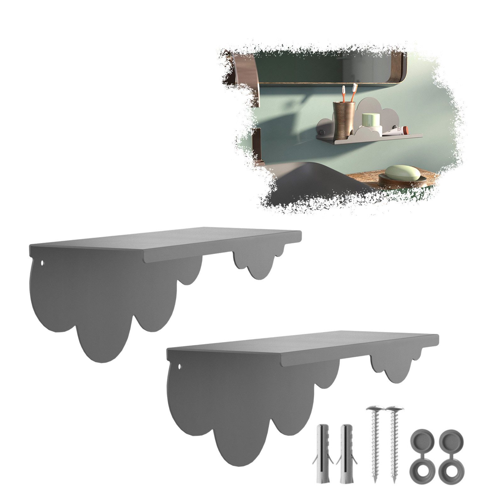 SO-TECH® Wandregal Schweberegal HOVER-XI 25 x 10 x 10 cm inkl. Befestigungsset, 2-tlg., Wandmontage, für Bad Küche oder Wohnzimmer, Anthrazit