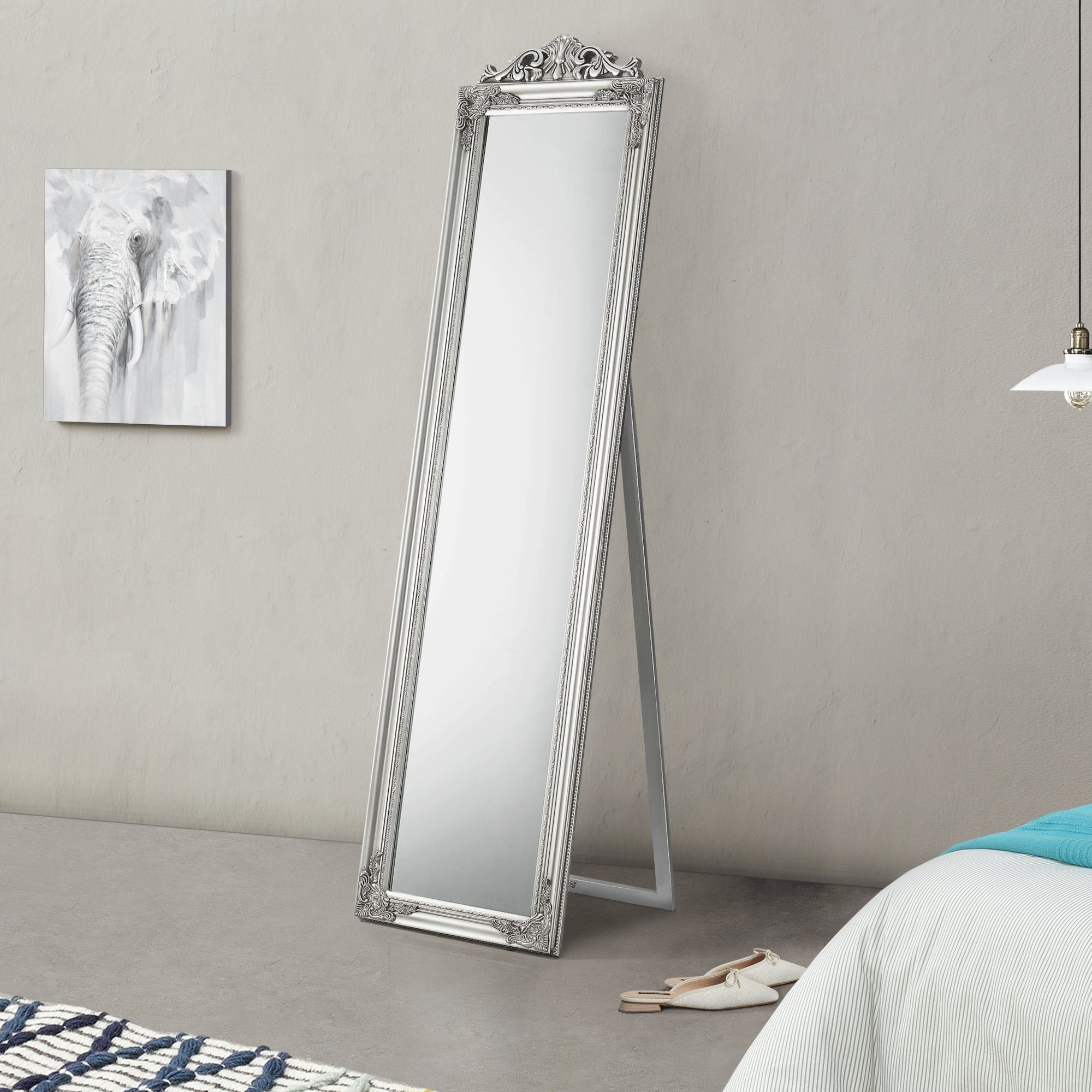 en.casa Standspiegel, »Arezzo« Ganzkörperspiegel kippbar 160 x 40 cm Silberfarben Silberfarben | silberfarben