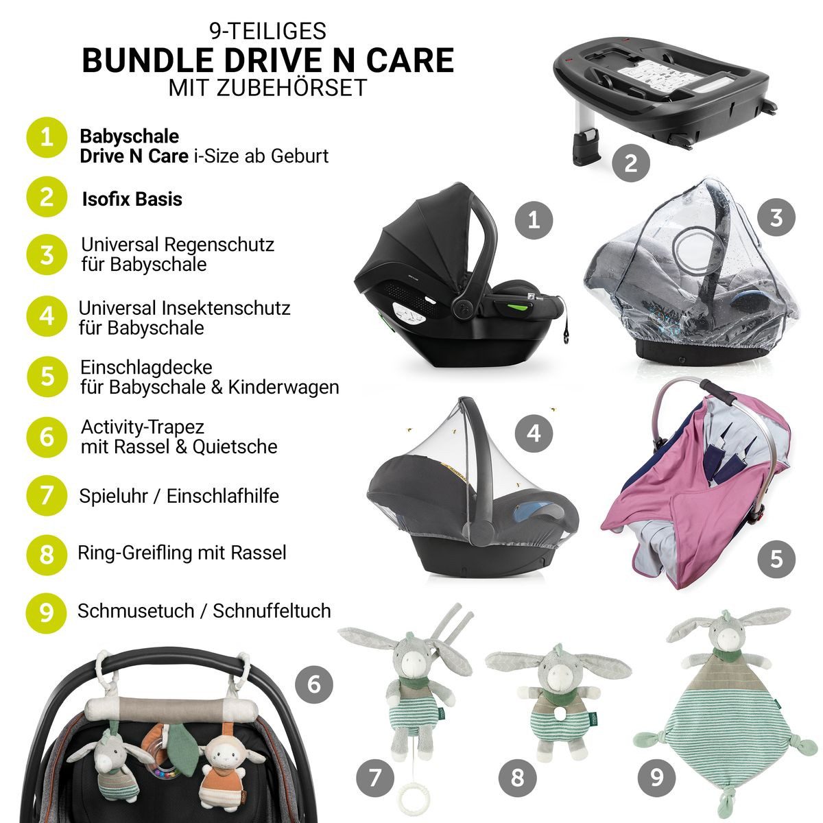 Hauck Babyschale Drive N Care Set i-Size, Baby Autositz (40 - 87 cm) mit Isofix Basis, Einschlagdecke & Zubehör