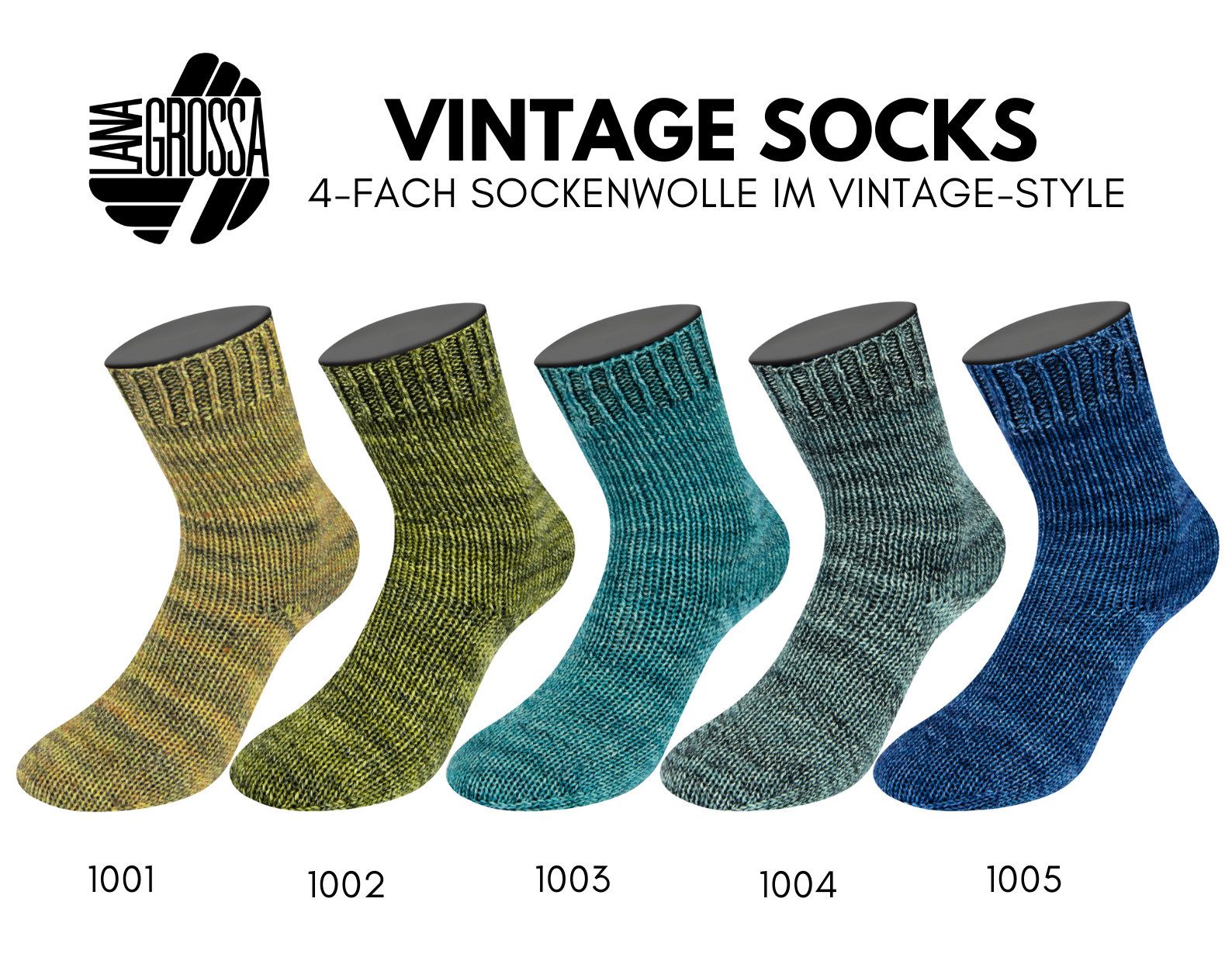 Thumbnail - LANA GROSSA VINTAGE SOCKS Häkelwolle, 400 m (hochwertige 4-fach Sockenwolle mit Ton in Ton Farbeffekt), 100 g