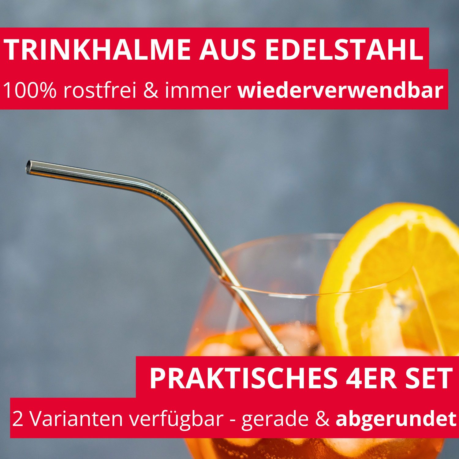 WESTMARK Trinkhalme 4 Stück, Edelstahl-Trinkhalme, gebogen, inkl. 1 Reinigungsbürstchen