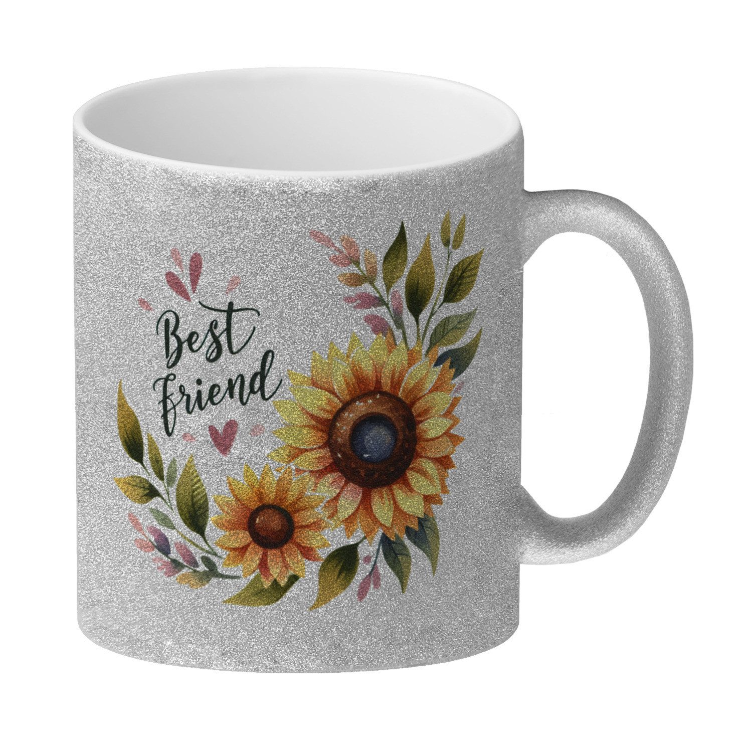 Tasse Beste Freundin Sonnenblume Glitzer-Kaffeebecher mit Spruch Best friend