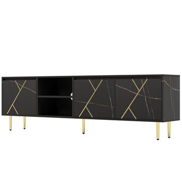 BlingBin TV-Schrank Lowboard (1-St) mit 3 Türen, modernem Schwarz-Gold-Design, für 90-Zoll-Fernseher