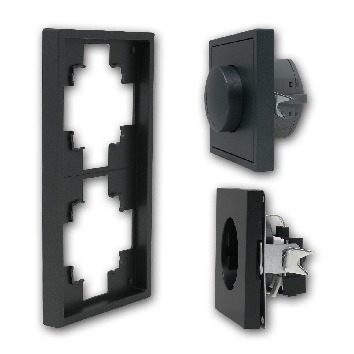 McPower Drehdimmer LED-Dimmer mit Steckdose Kombination SHALLOW anthr