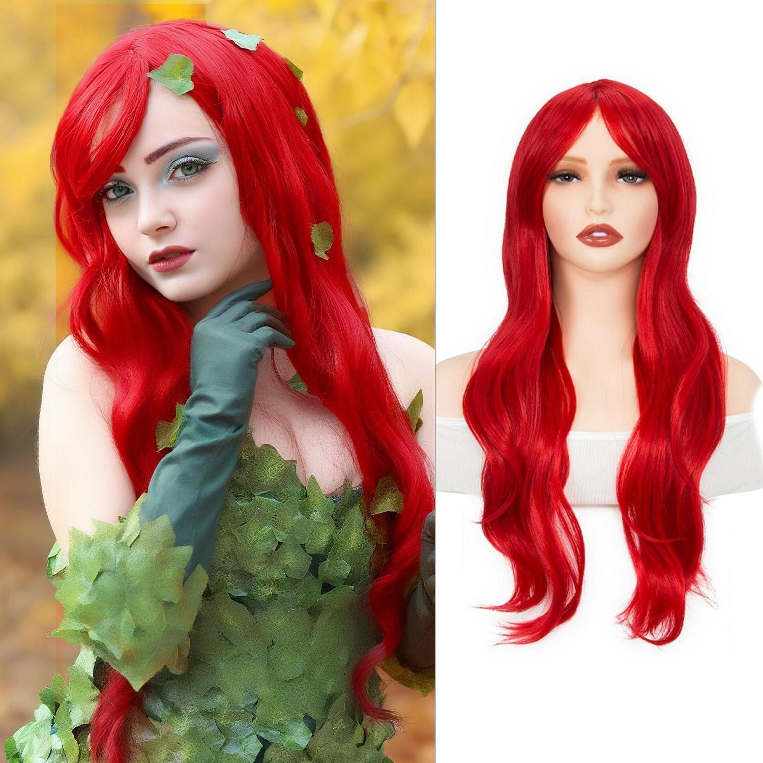 Kostüm-Perücke Perücke Pony Kunsthaar Damen Locken Cosplay Rot mit Fransen 28 Zoll