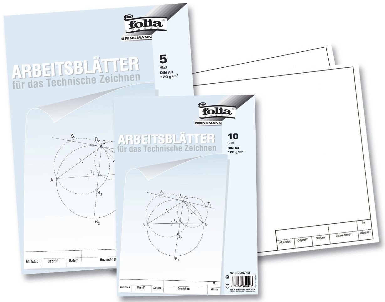 Folia Handgelenkstütze Arbeitsblätter für technisches Zeichnen 120g/qm, weiß, DIN A4, 10