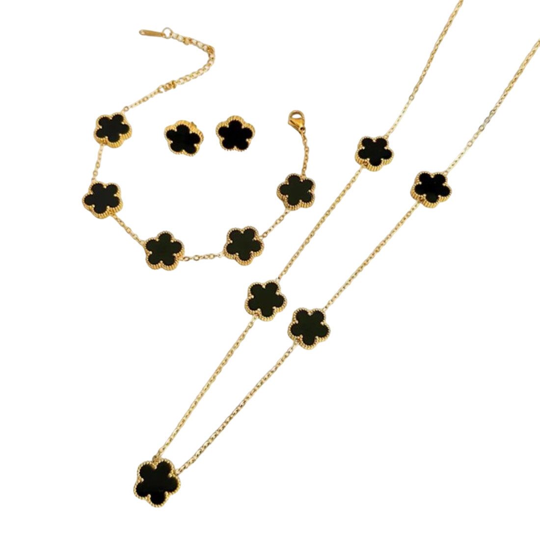 Schmuckset Gold Kleeblatt Schmuck-Set Armband & Halskette Accessoire Mode