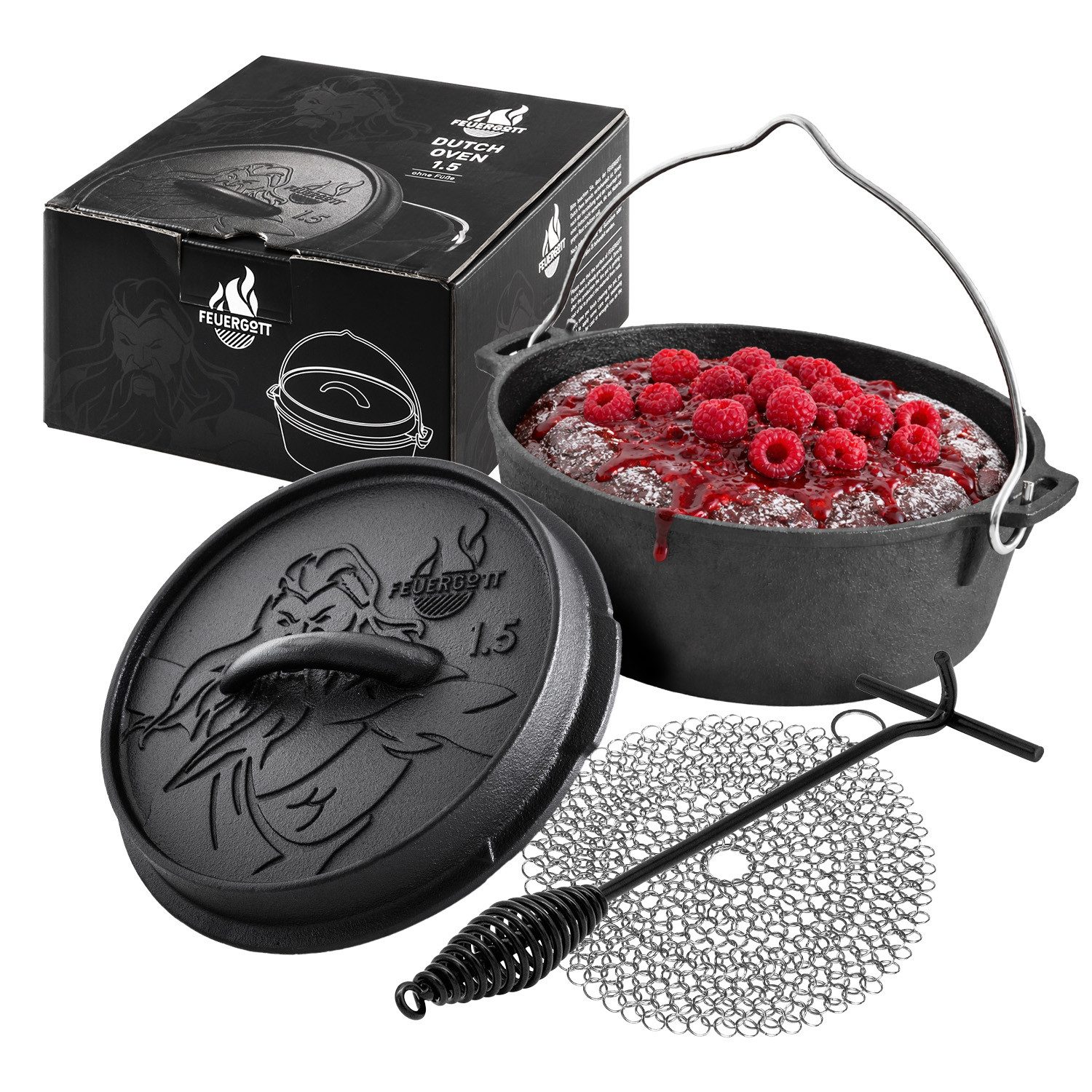 Feuergott Grilltopf FEUERGOTT Dutch Oven Set 1,5 l Set, Gusseisen