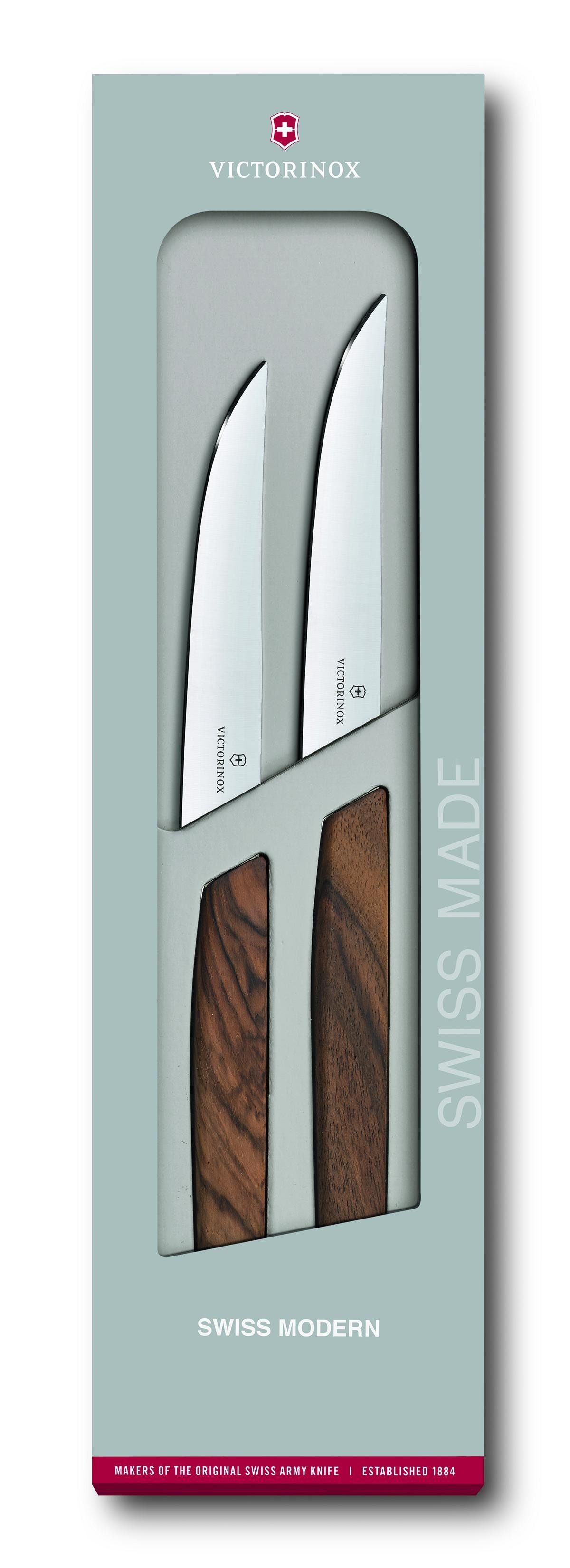 Victorinox Taschenmesser Swiss Modern Steakmesser-Set, 12cm, 2-teilig, Geschenkv. Nussb