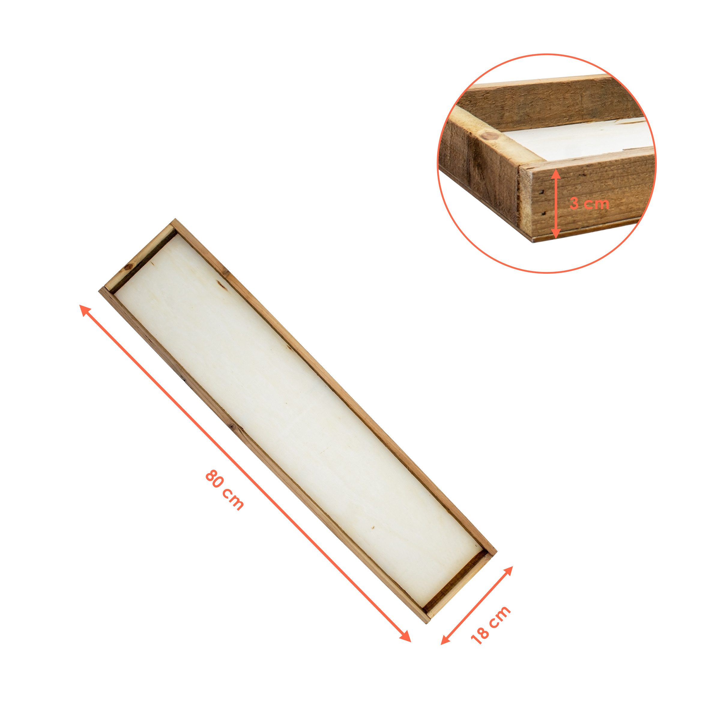 Spetebo Tablett Holz Deko Tablett rechteckig - 80 x 18 cm, Holz, (Kerzentablett, 1-tlg), mit ca. 2,5 cm hoher Kante – Bild 2 von 4