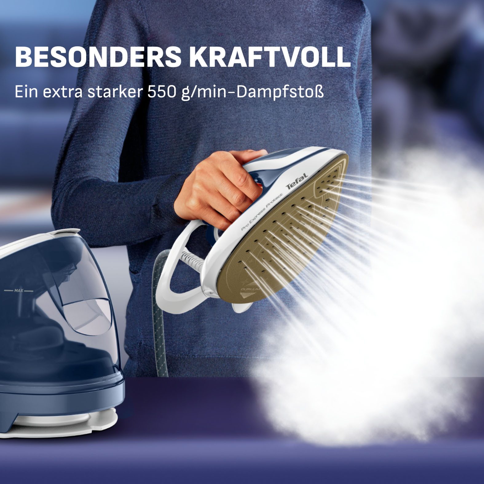 Tefal Dampfbügelstation GV9225 Pro Express Protect mit 550 g/min Boost Dampfstoß, 1800 ml Wassertank, Durilium AirGlide Ultra Thin, Protect System gegen Wasserflecken