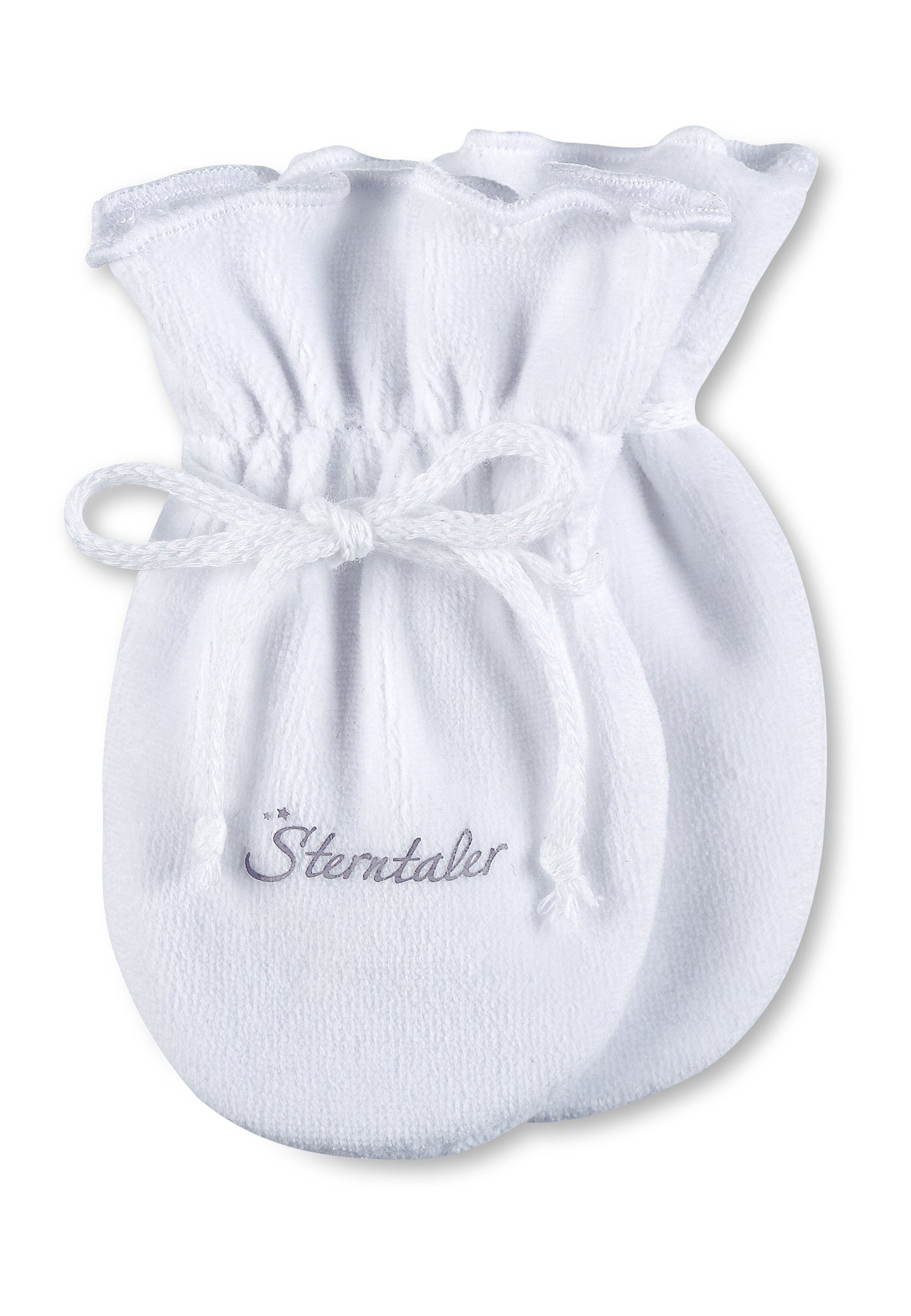 Sterntaler® Beanie Kratzfäustlinge (1-St., Kratzhandschuhe mit praktischem Bindeband Unifarbend) Baby Handschuhe aus weichem Nickimaterial weiß