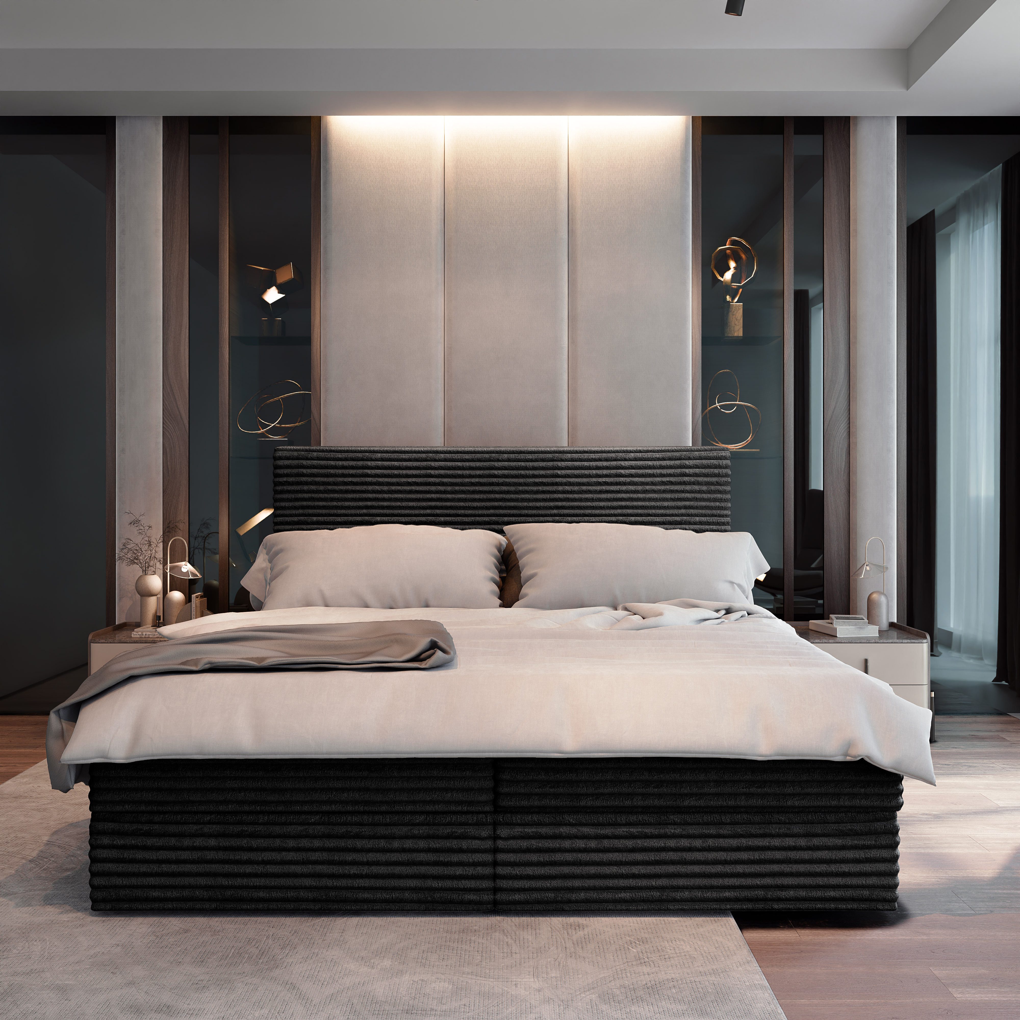 Masseno Boxbett PISA 140x200 cm mit Bonell Matratze und Topper, Doppelbett, Polsterbett mit Kopfteil, Boxspringbett – Bild 5 von 5