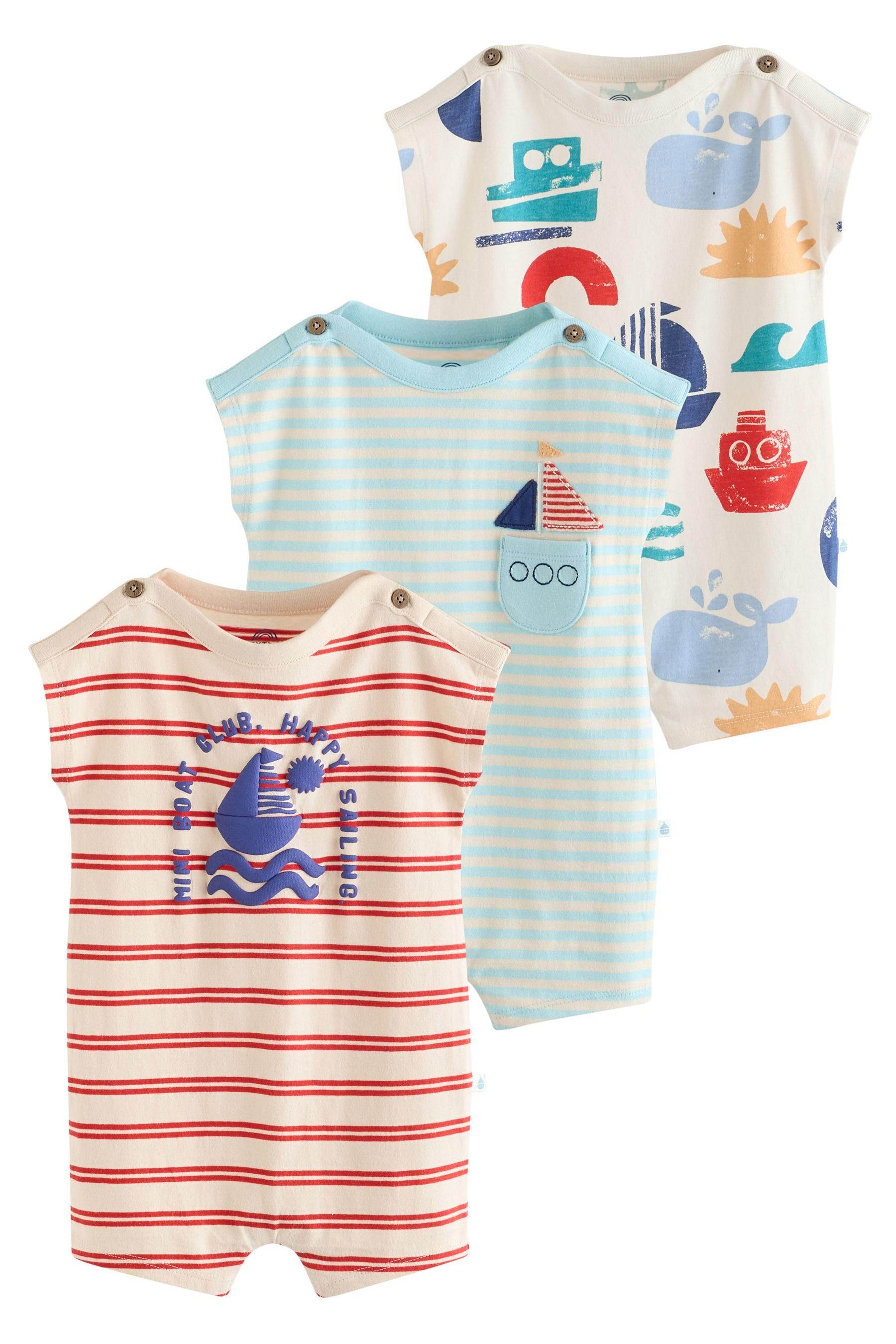 Next Ползунки Babystrampler aus 100 % Baumwolle, 3er-Pack (3-tlg)