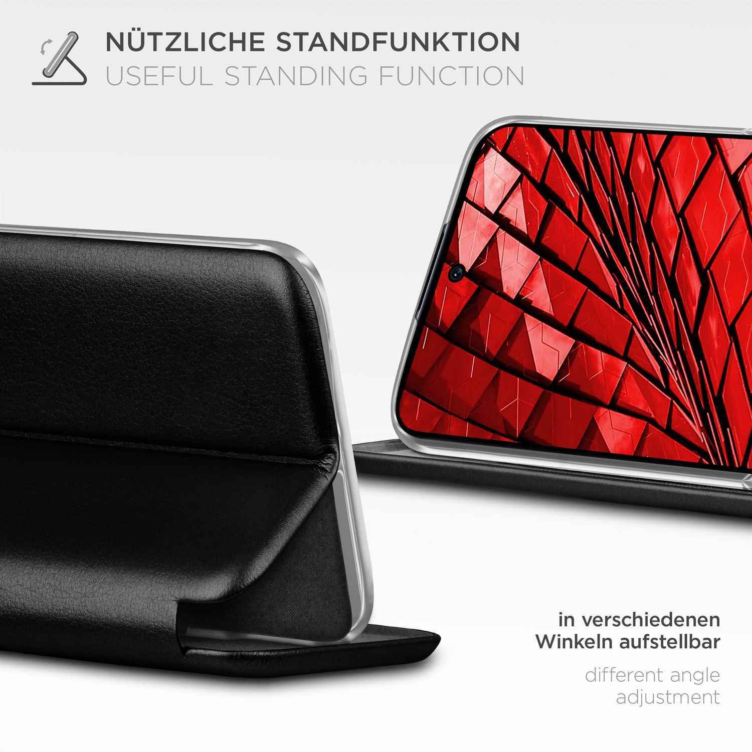 ONEFLOW Handyhülle für Poco M4 Pro 5G Premium Hülle Business Cover Schwarz 6,6 Zoll, 360 Grad Schutzhülle Flip Case Etui Klapphülle Dünn Leder Handy Tasche