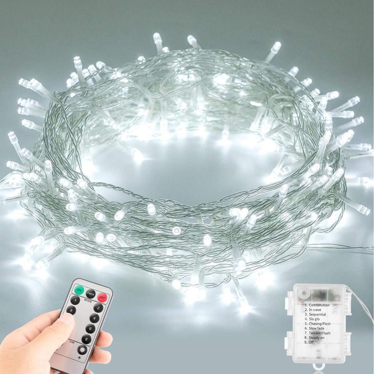 oyajia LED-Lichterkette 50 /100 /200 LEDs Lichterkette Weihnachtsbeleuchtung,  8 Modi, Wasserdicht IP44 mit Fernbedienung