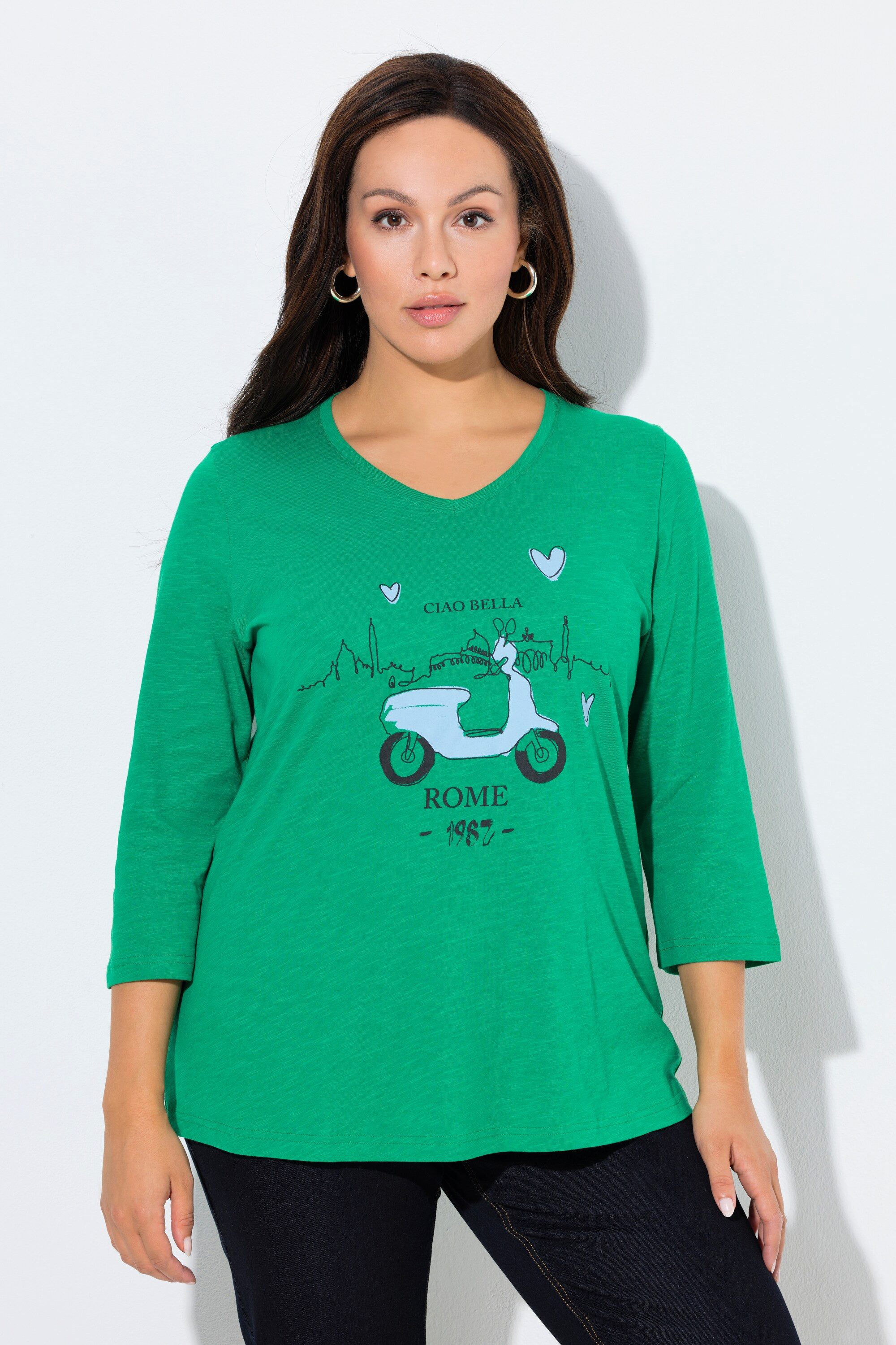 Ulla Popken T-Shirt Shirt Ciao Bella Classic V-Ausschnitt 3/4-Arm günstig online kaufen