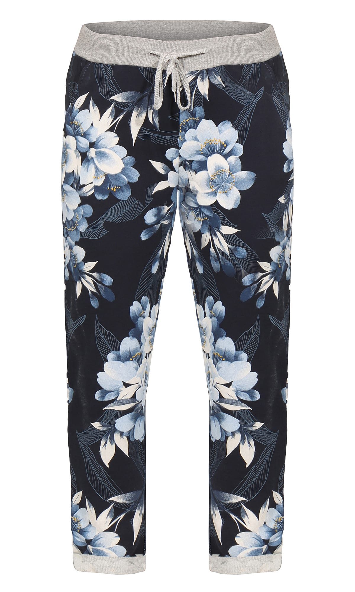 Aurela Damenmode Jogginghose Sommerhose leichte Schlupfhose Damen Haushose Blüten Design Größe 36 bis 46