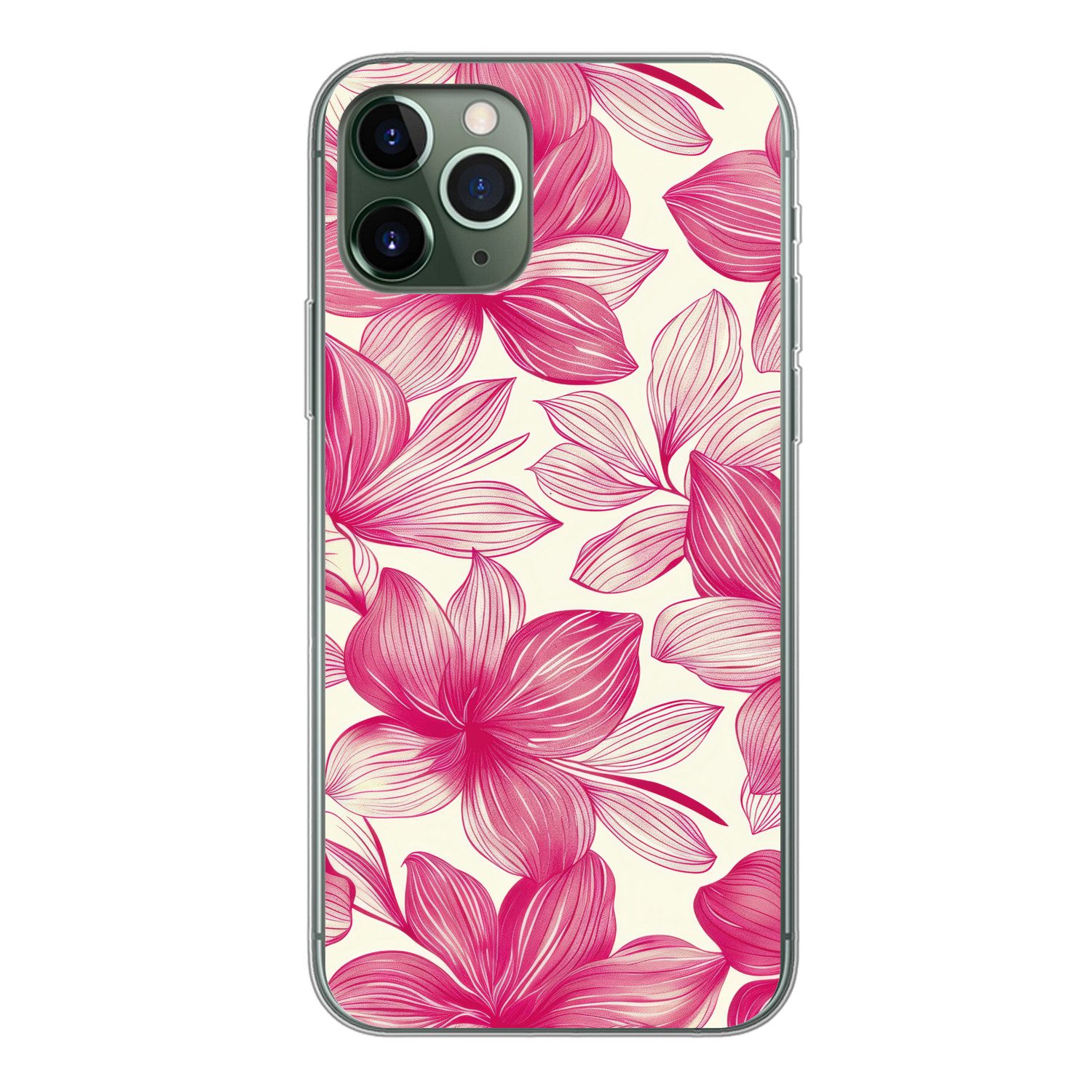 MuchoWow Handyhülle für Apple iPhone 11 Pro Blumen - Muster - Rosa - Weiß, Smartphone-Bumper, Print, Handy Schutzhülle Dünn