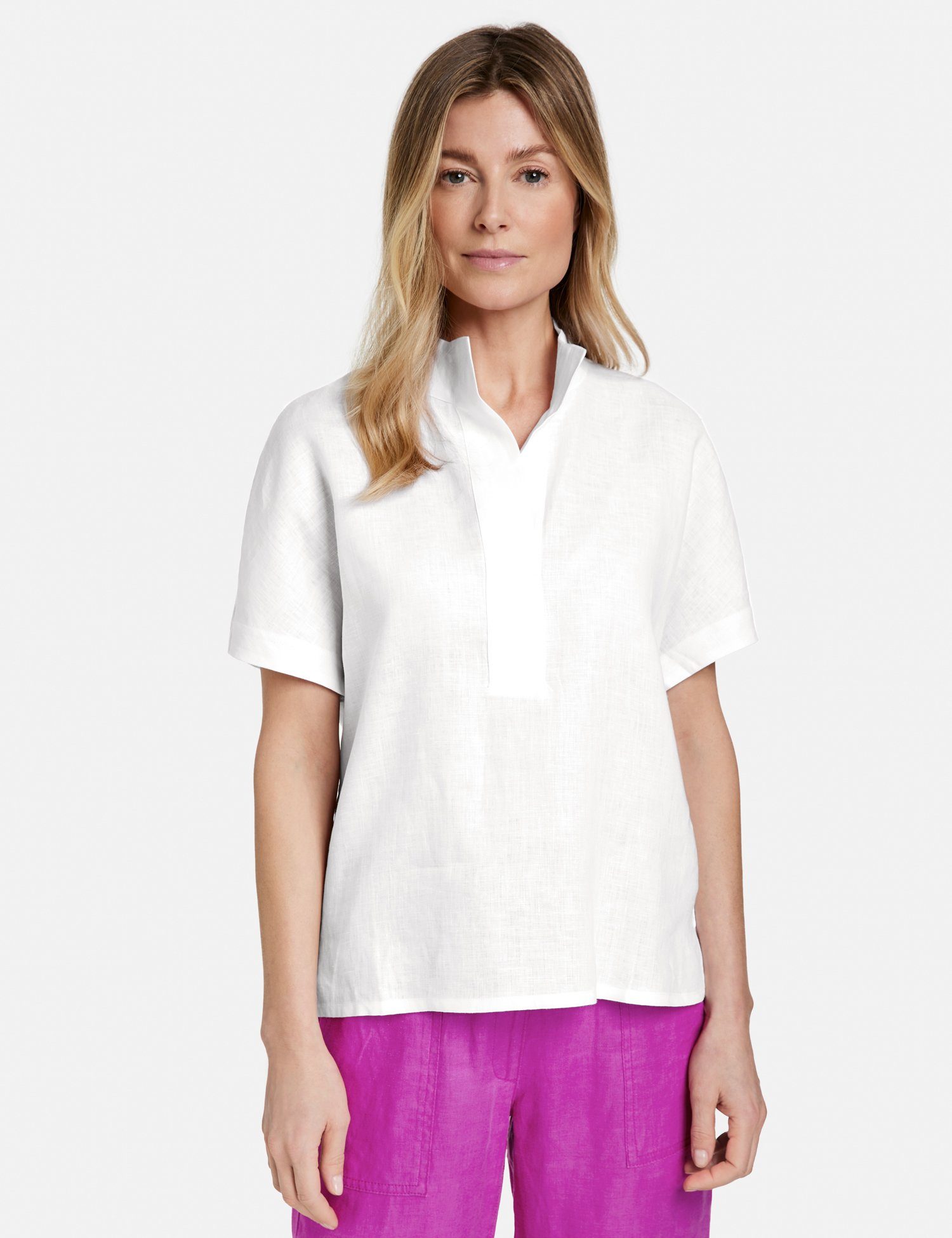 GERRY WEBER Kurzarmshirt Blusenshirt aus Leinen weiß/weiß