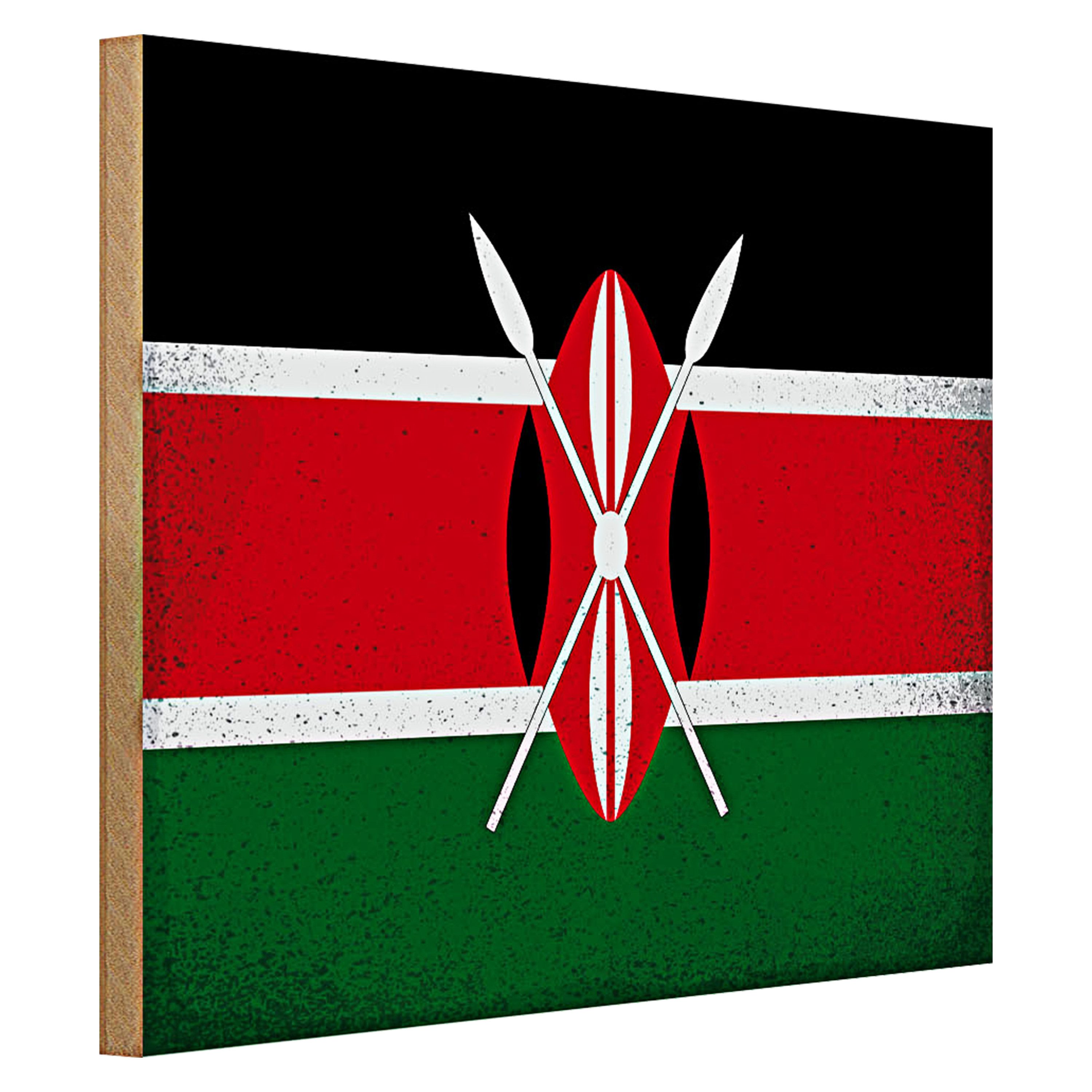 Roomando Holzbild Flagge Kenia 40x30cm Flag of Kenya Vintage