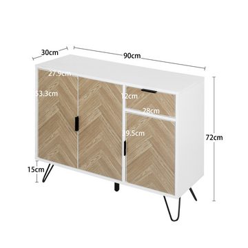 IDEASY Sideboard Sideboard, strukturelle Kommode, 90 x 72 x 30 cm, strukturierte Front, 3 Türen und 1 Schublade, für Küche, Wohnzimmer, Flur