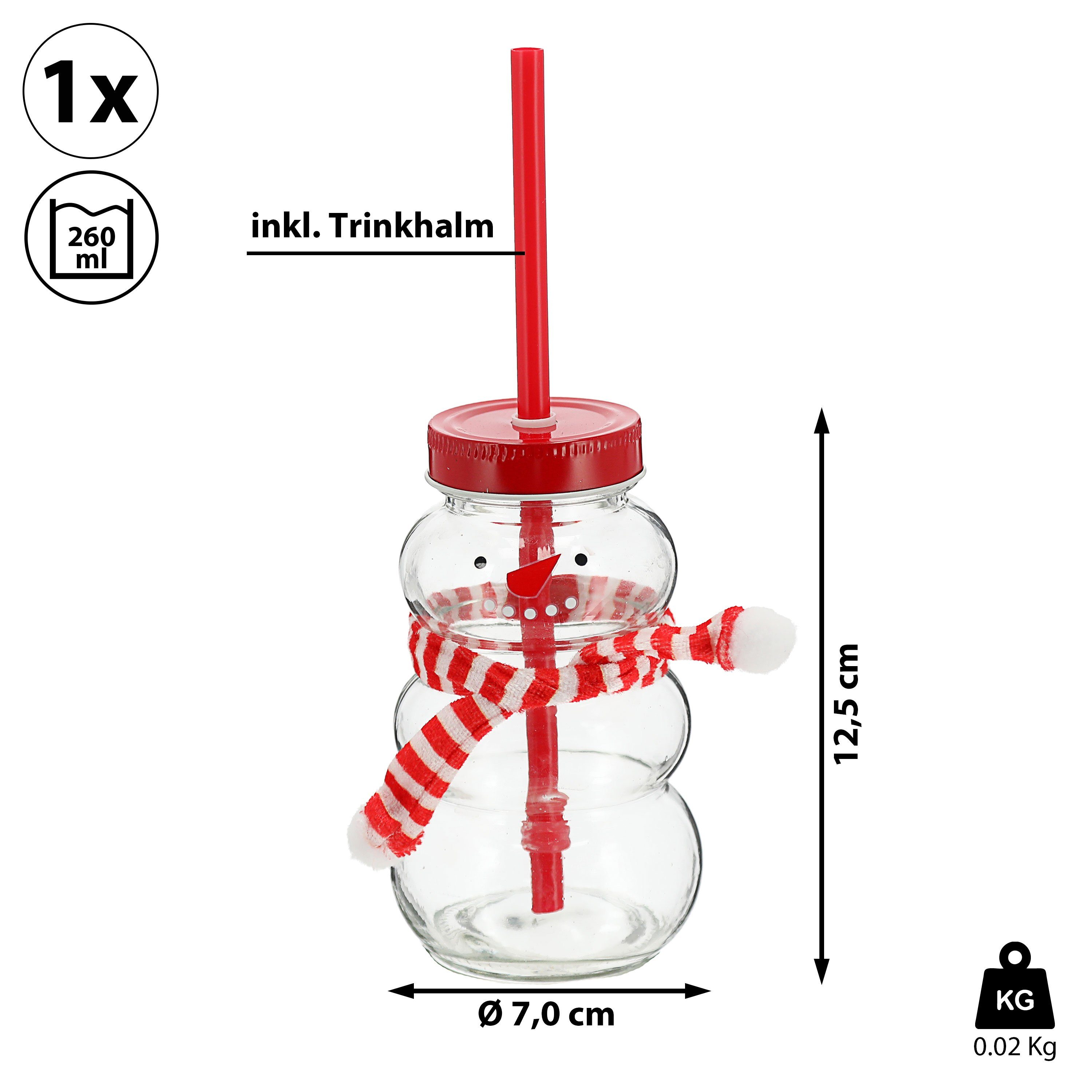 CEPEWA Deko-Glas Trinkglas Schneemann 6er Set Trinkhalm Ø7cm 260ml Motivgla günstig online kaufen
