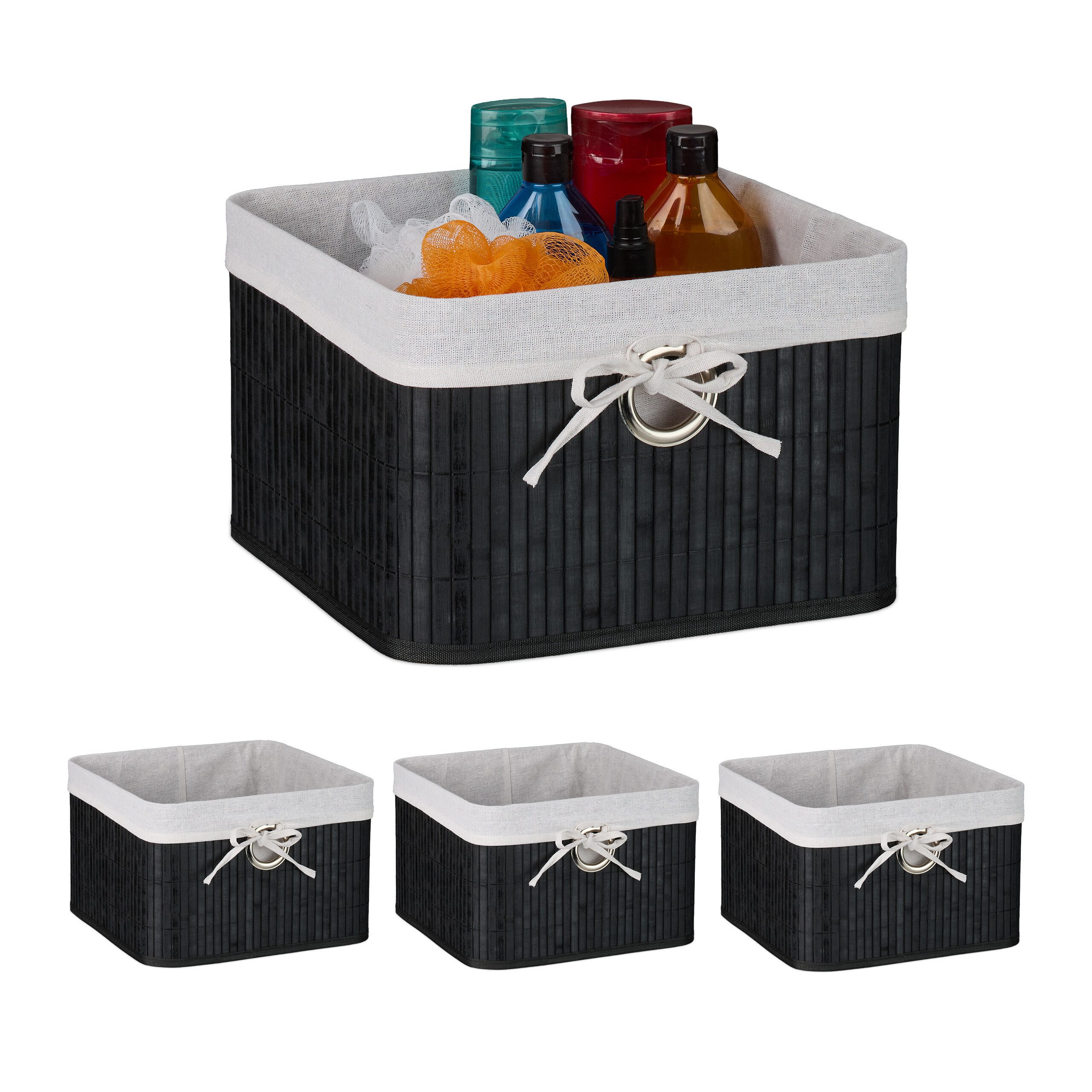 relaxdays Regalkorb Aufbewahrungskorb Set aus Bambus (4 St), schwarz günstig online kaufen