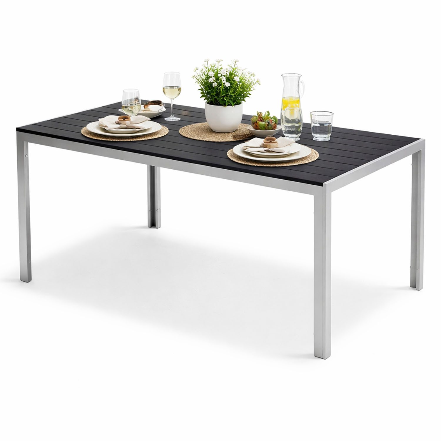 Mojawo Küchentisch Alu Nonwood Gartentisch Esstisch Outdoortisch Silber/Schwarz 150x90cm
