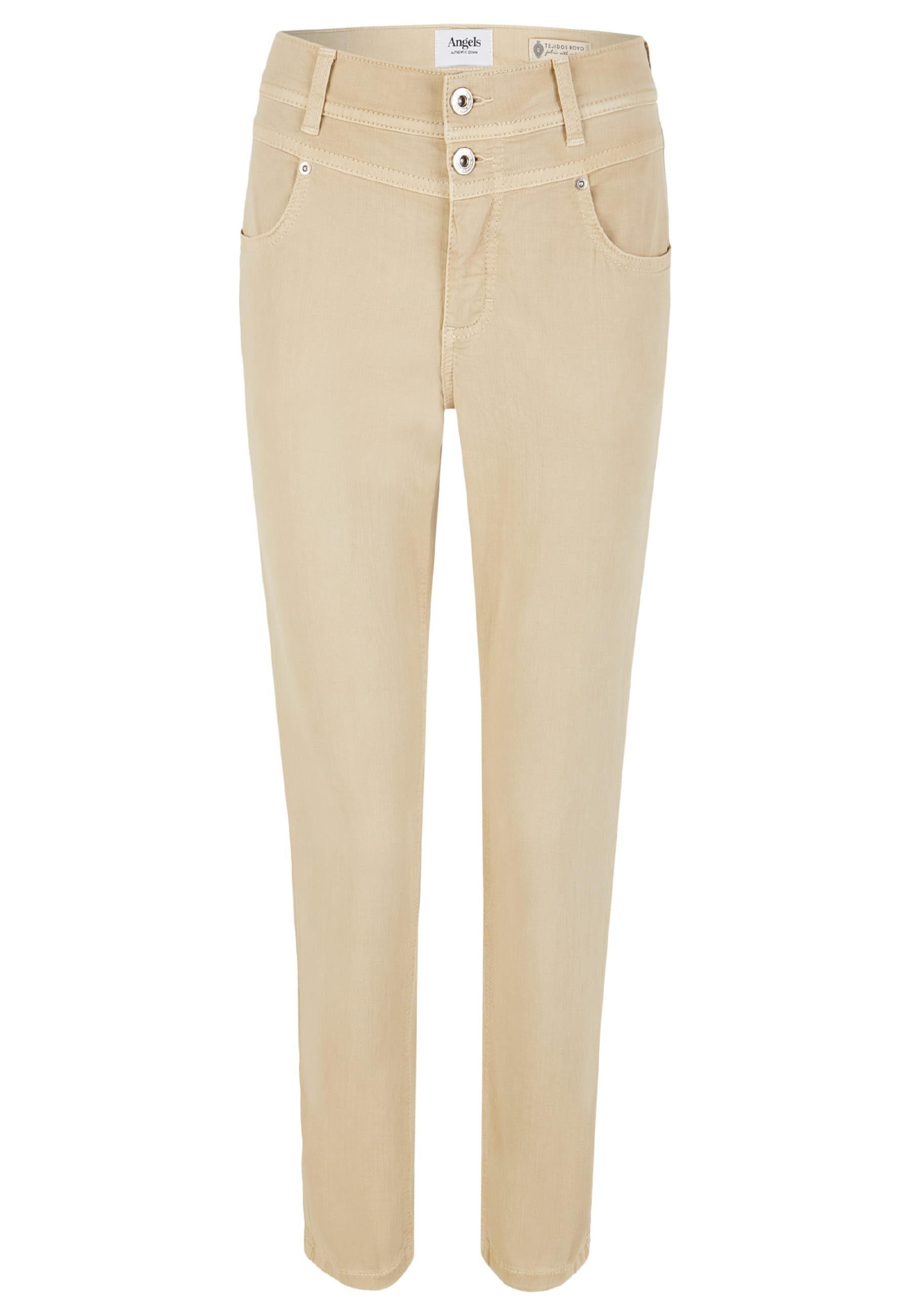 ANGELS 7/8-Jeans Jeans Ornella unifarbenem Button beige Stoff Label-Applikationen mit mit