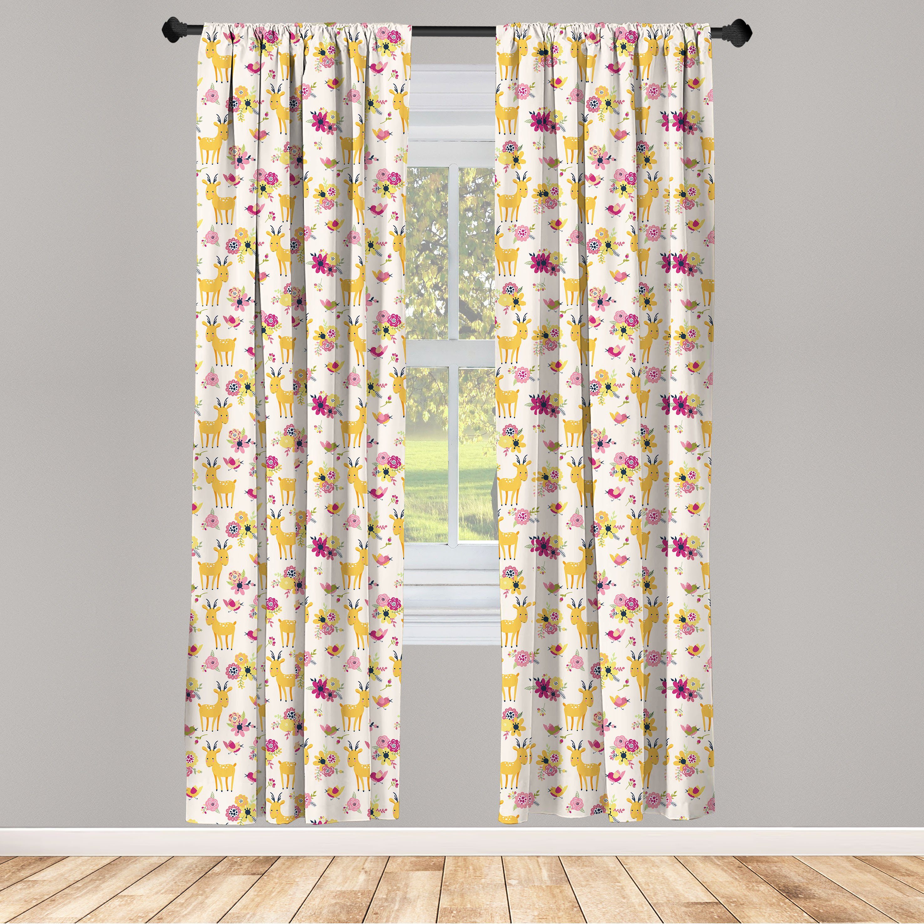 Gardine Vorhang für Wohnzimmer Schlafzimmer Dekor, Abakuhaus, Microfaser, Blumen Deer und blühende Blumen