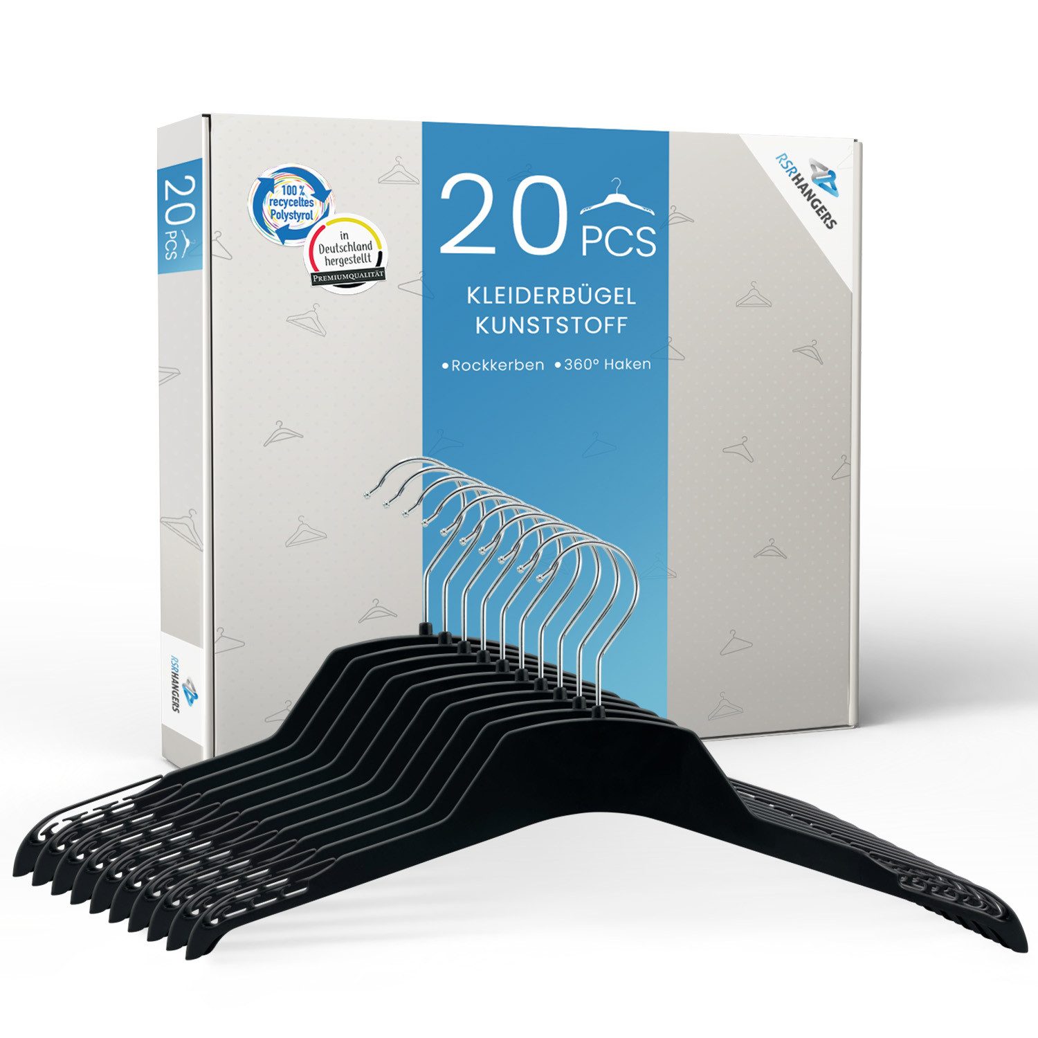 RSR Hangers Kleiderbügel PUB 45 Kunststoff 20 Stück Hemdenbügel Schwarz 360 günstig online kaufen