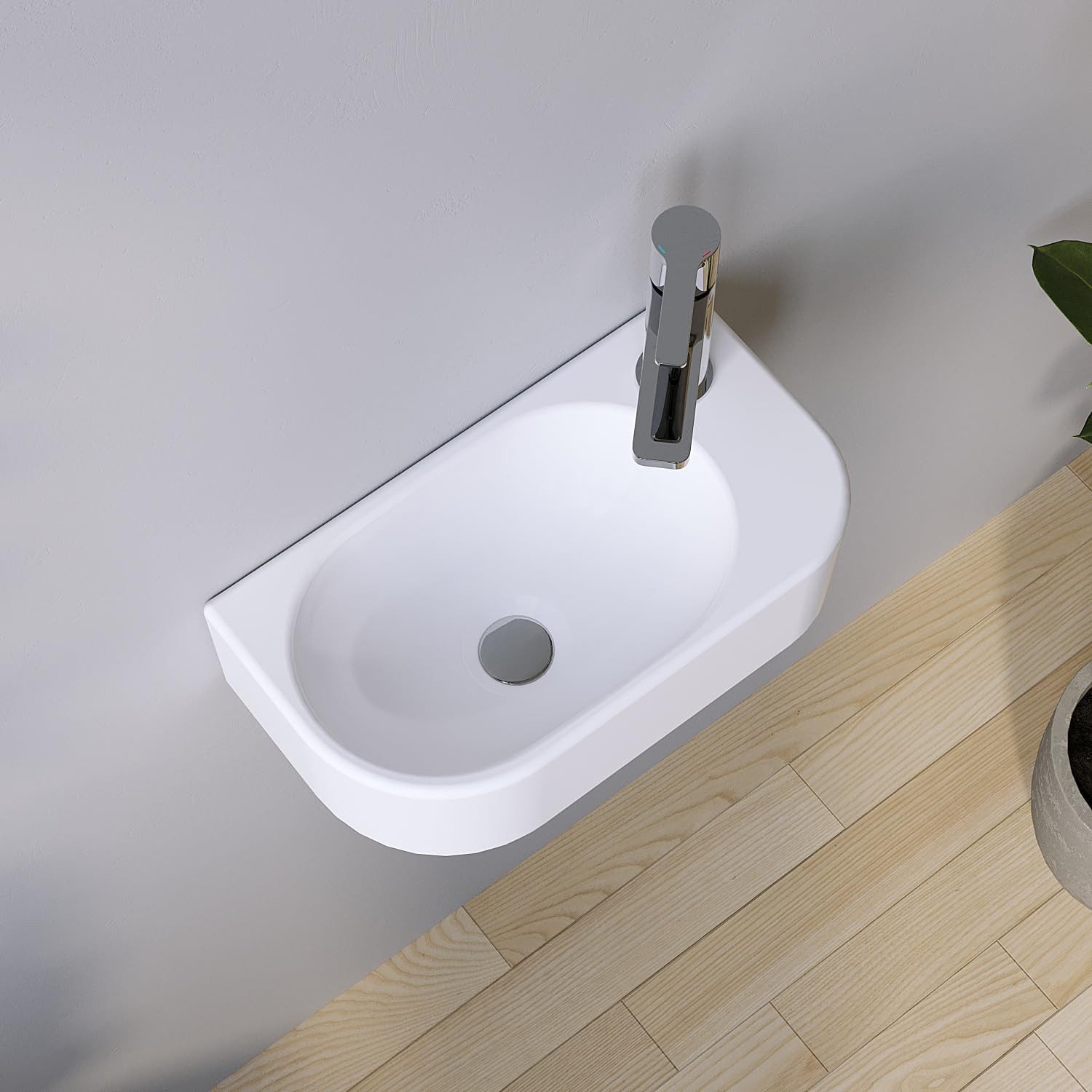 AQUALAVOS Waschbecken Mini Waschbecken 40x21 cm Pflegeleichte Oberfläche Ohne Überlauf, Einfache Montage platzsparend Ideal für Gäste-WC & Kleinbäder – Bild 4 von 5