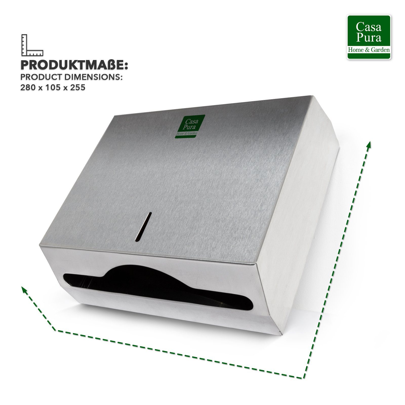 casa pura Papiertuchspender 280x105x255 mm, Papierhandtuchspender, abschliessbar, aus Edelstahl – Bild 3 von 5