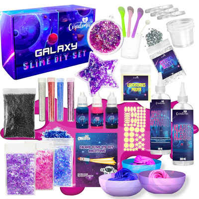 Coradoma Kreativset Galaxy Slime Kit DIY mit Glow in the dark Pulver Galaxie Schleim