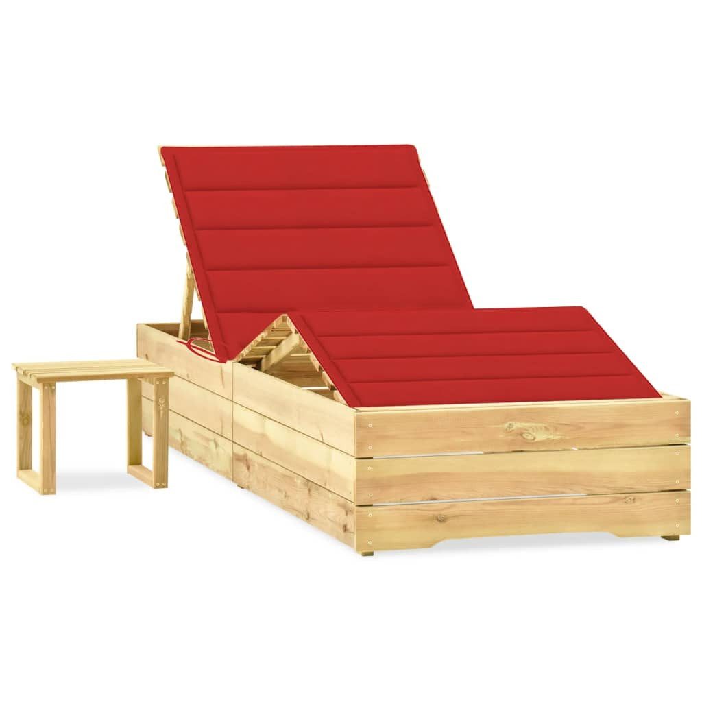 vidaXL Gartenliege Garten-Sonnenliege mit Tisch und Auflage Kiefer Imprägniert, 1 St.