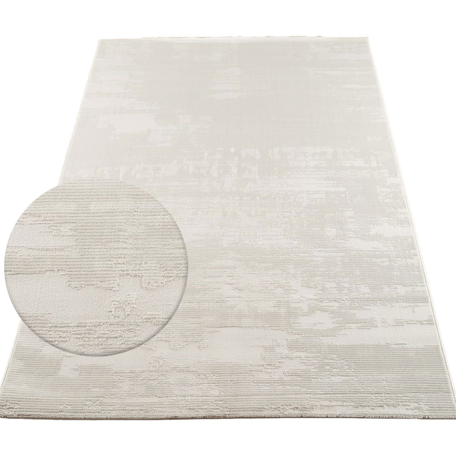 Carpetilla Teppich Teppich Kurzflor Creme Modern 3D, Teppich Wohnzimmer 3D effekt Boho Einfarbig hoch-tief Bordüre