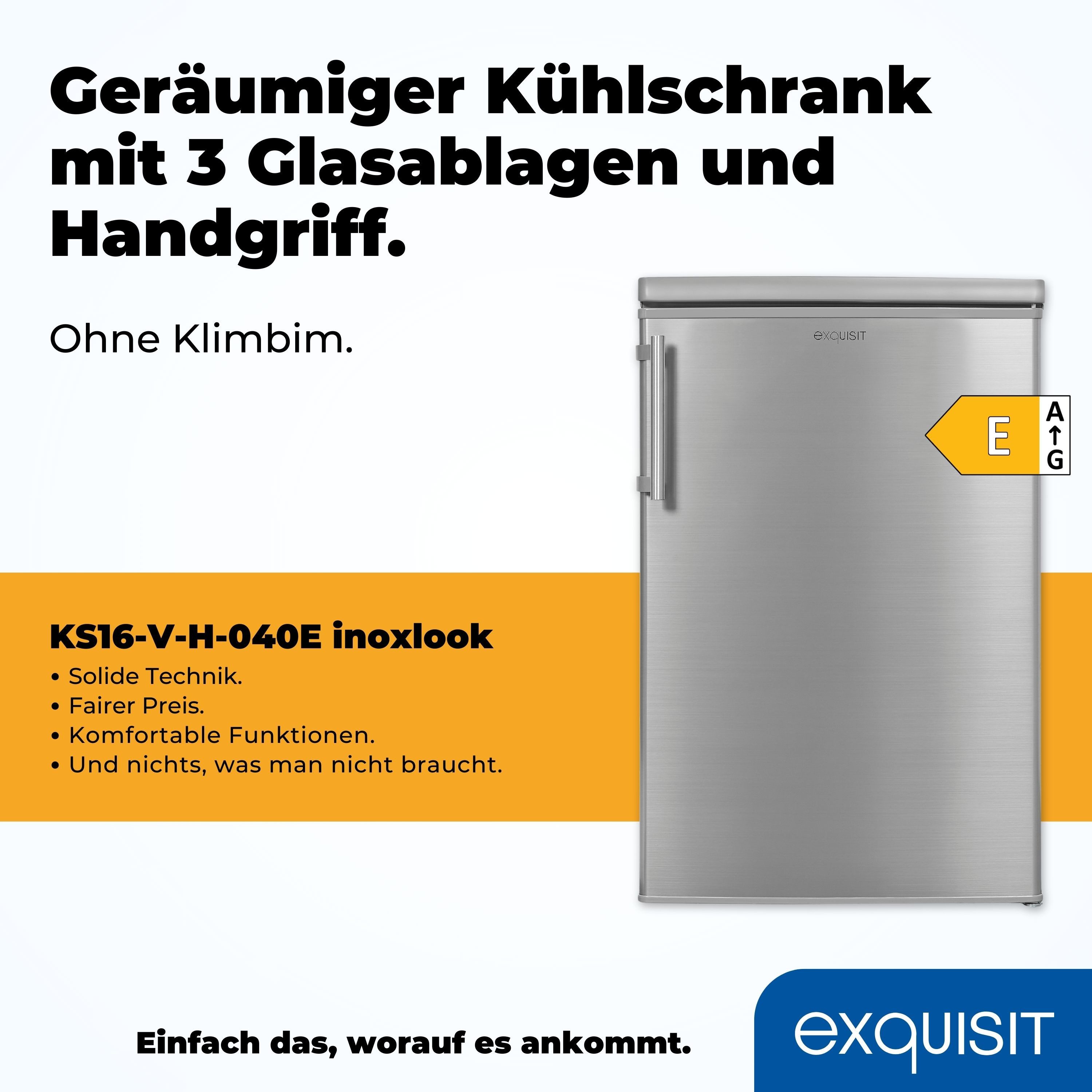exquisit Kühlschrank KS16-V-H-040E inoxlook, 85,5 cm hoch, 55 cm breit, 127 L Volumen