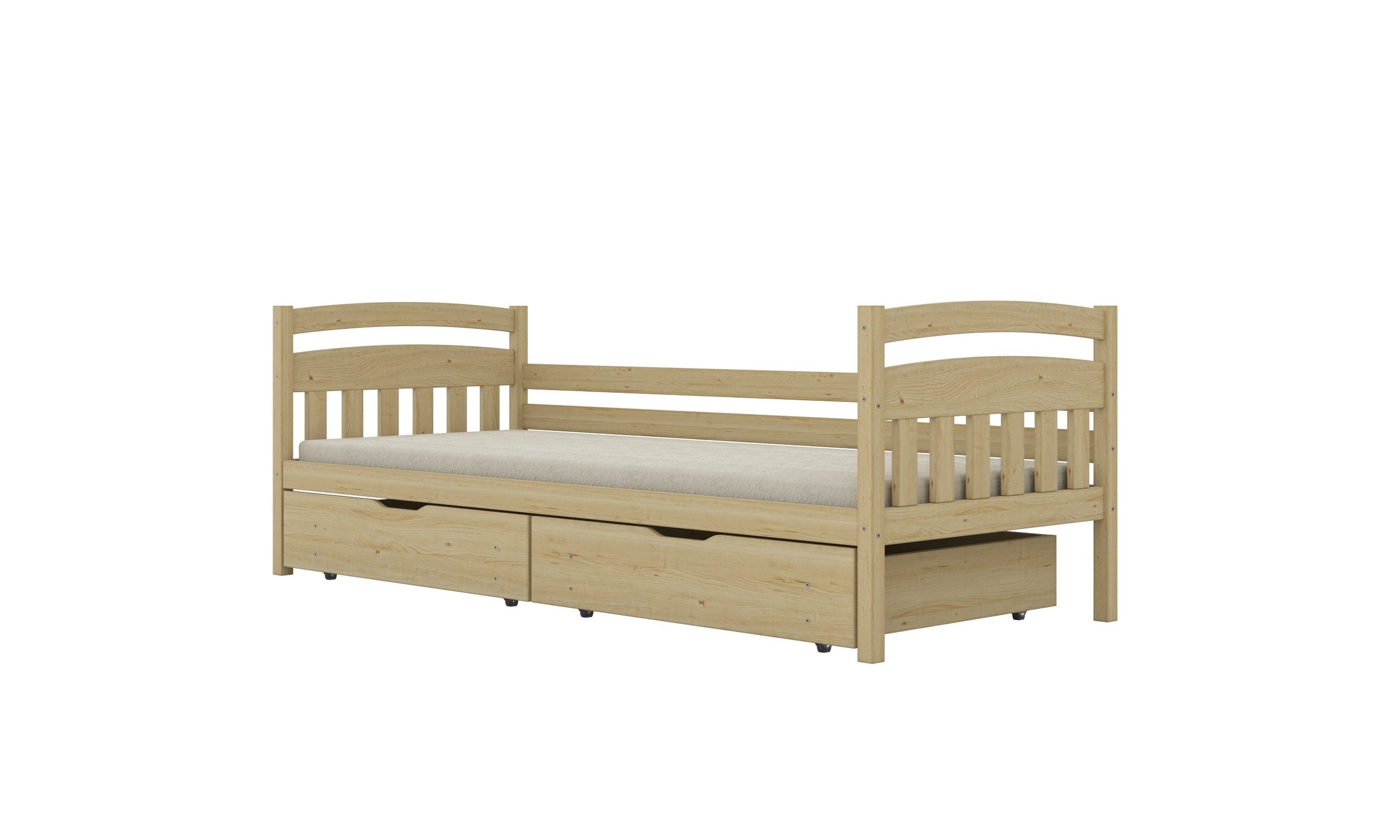 Raumhirsch Furniture Kinderbett Jugendbett, Einzelbett, Bettgestell, Funktionsbett (Maße: 169 x 87 x 82 cm (Lattenrost, Rausfallschutz, 2 Schubladen), viele Farbvarianten), 160 x 80 cm, massives Kiefernholz, für Kinder und Jugendliche