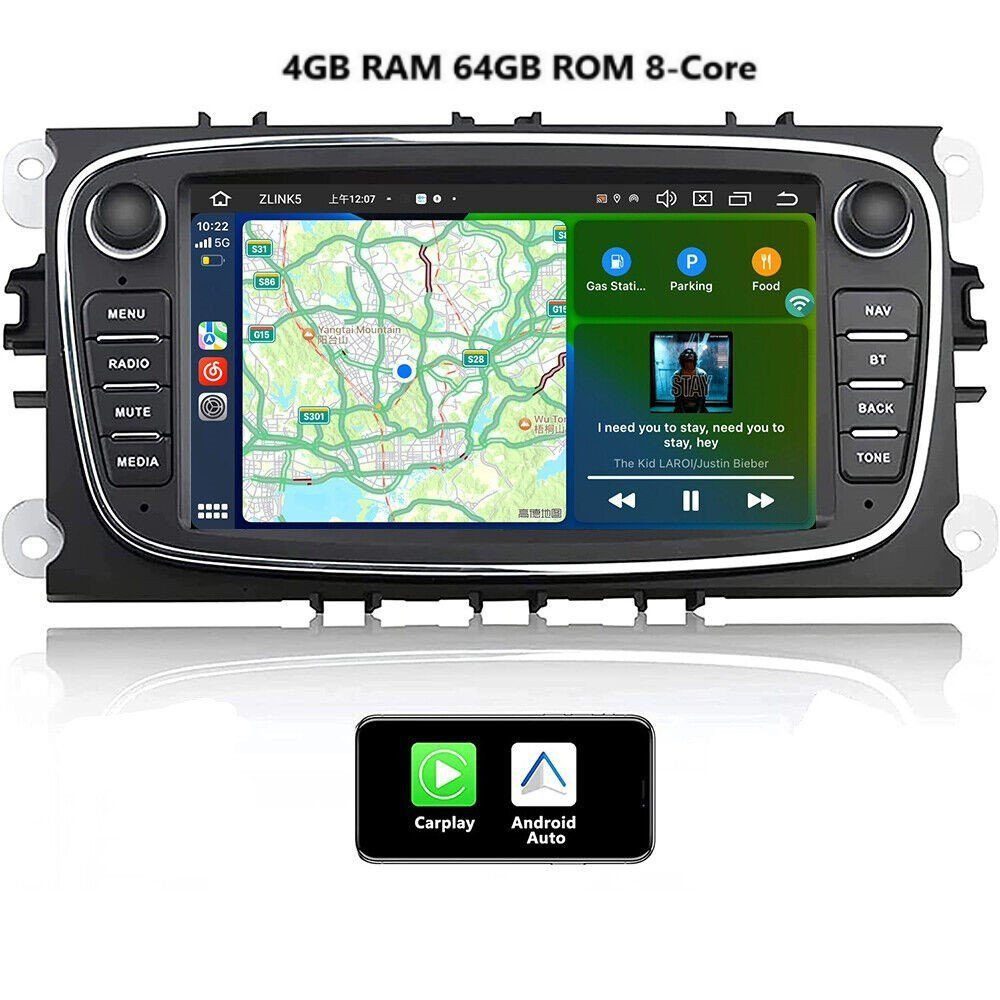 GABITECH 7" Android 13 Autoradio GPS Navi Android für Ford Focus Transit Kuga Autoradio (Octa Core, 8* A75 64-bit 2.2GHz CPU, 4GB RAM; 64GB ROM)