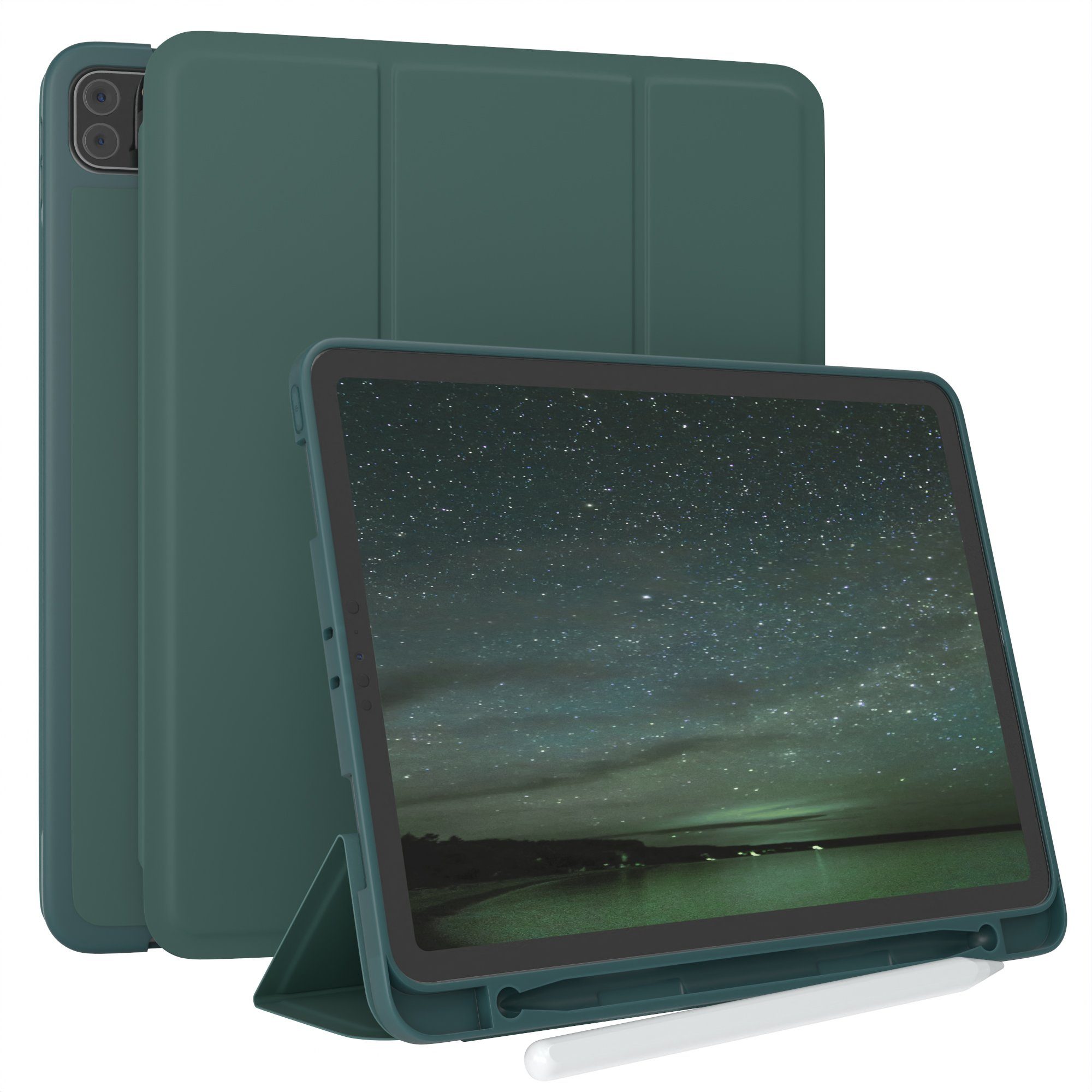 EAZY CASE Tablet-Hülle Penholder Smartcase für iPad Pro 11" 1.-4. Gen. 11 Zoll, Etui Klapp Cover Schutzhülle Smart Case Sleep Modus Funktion Grün